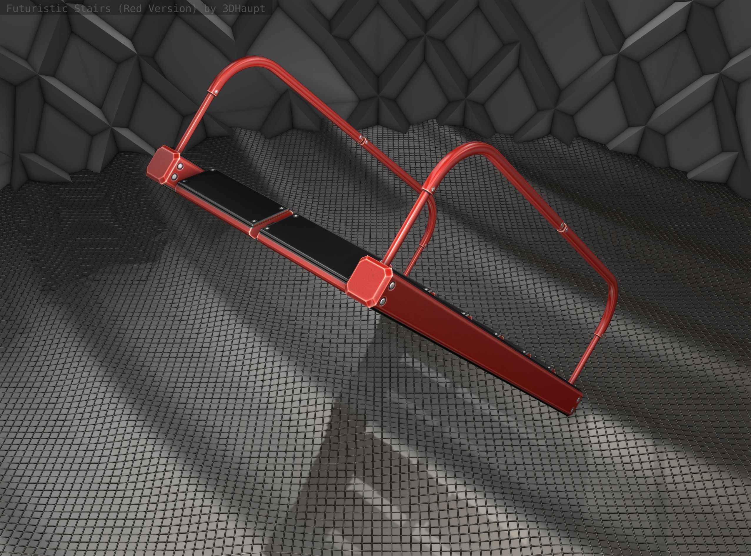 Sci-Fi Stairs -  19 - Red Version  Low-poly 3D model_4