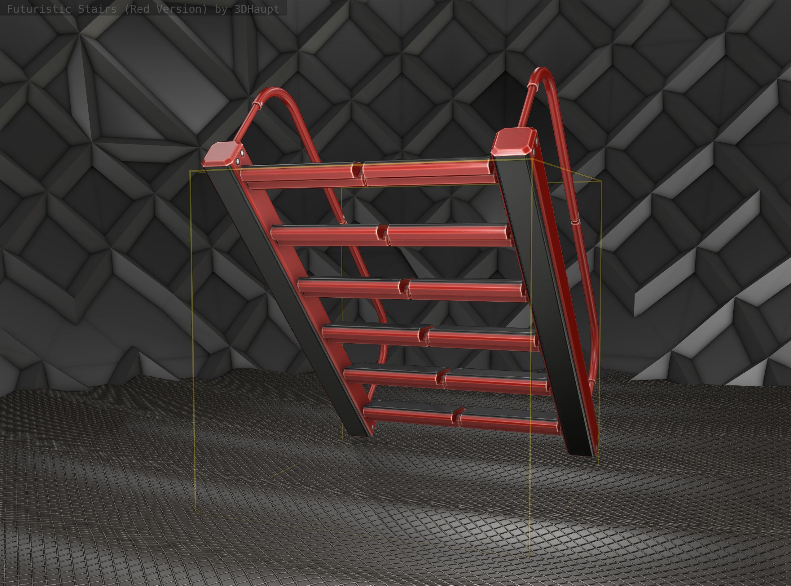 Sci-Fi Stairs -  19 - Red Version  Low-poly 3D model_11