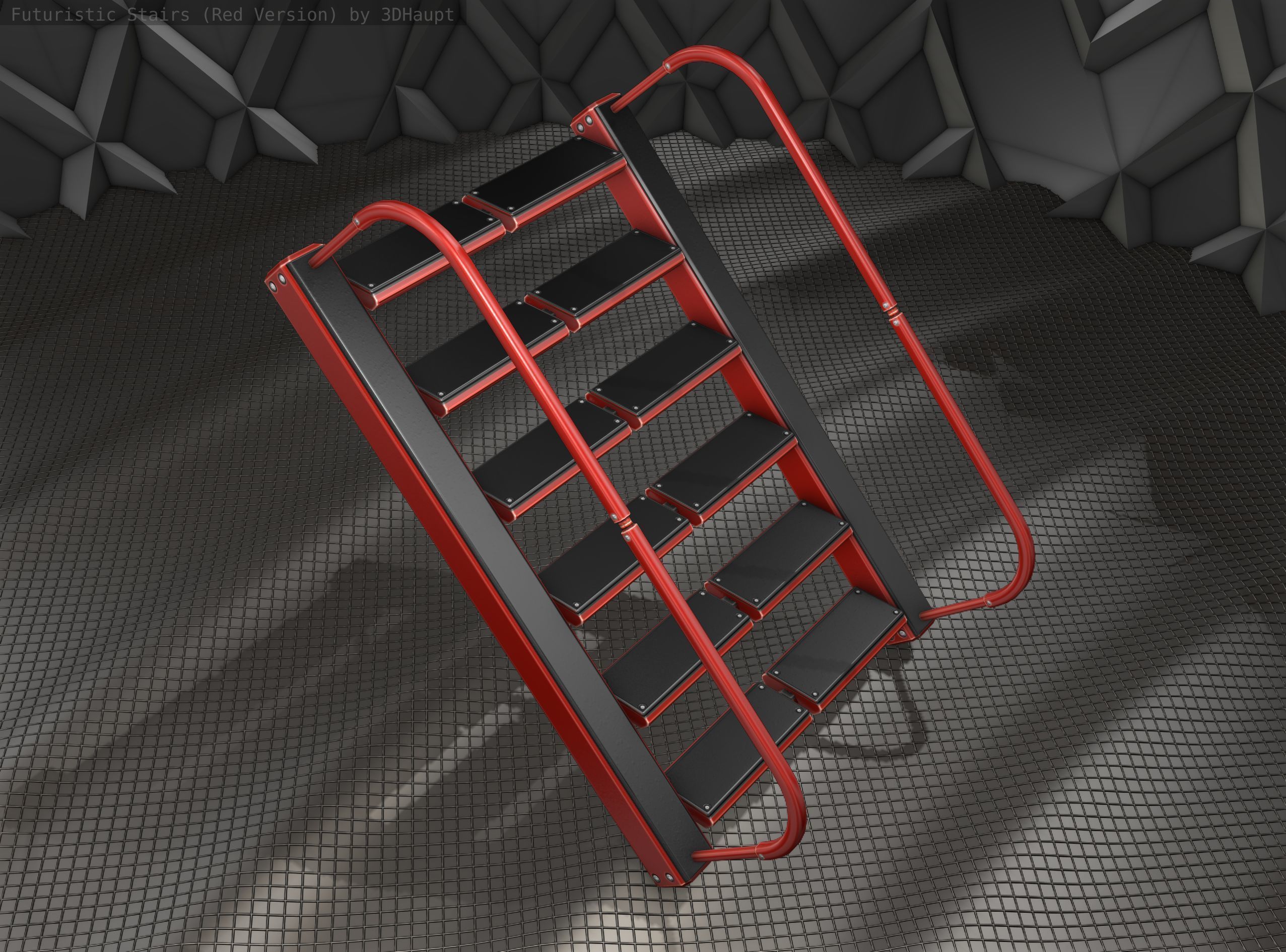 Sci-Fi Stairs -  19 - Red Version  Low-poly 3D model_20