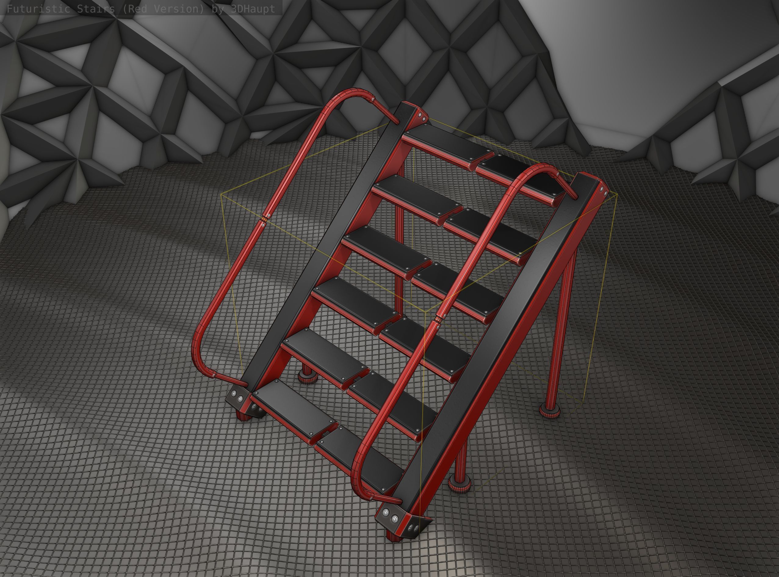 Sci-Fi Stairs -  19 - Red Version  Low-poly 3D model_25