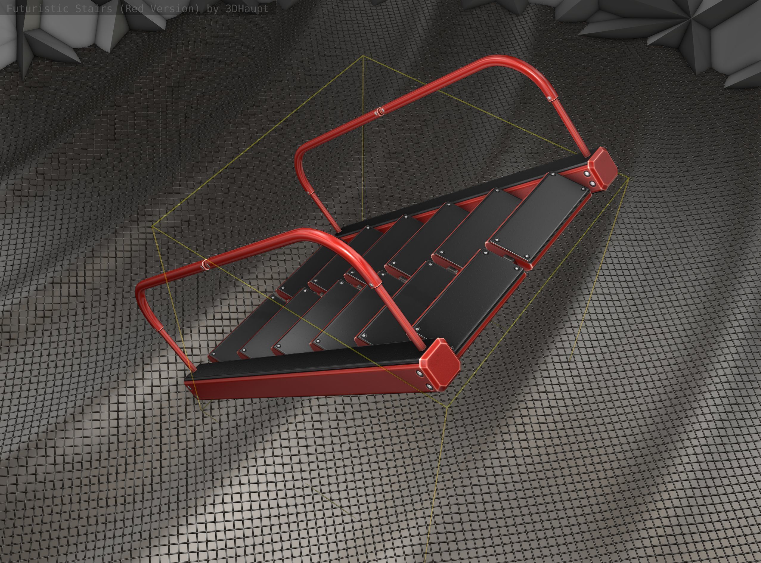 Sci-Fi Stairs -  19 - Red Version  Low-poly 3D model_17