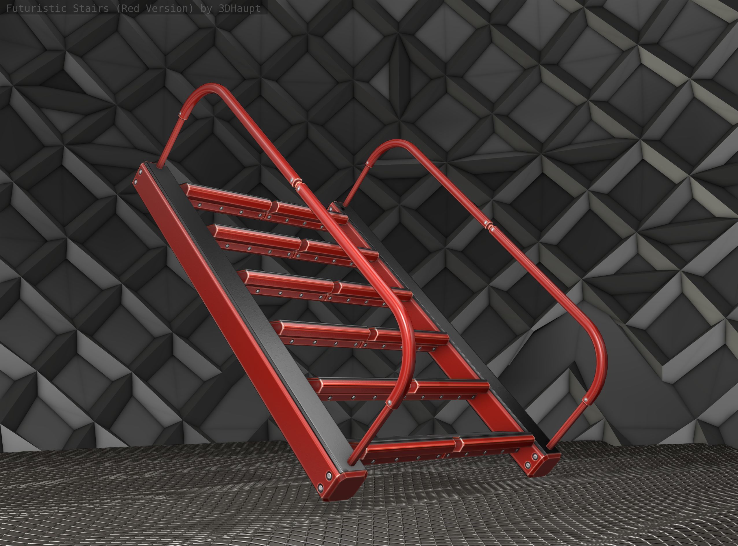 Sci-Fi Stairs -  19 - Red Version  Low-poly 3D model_22
