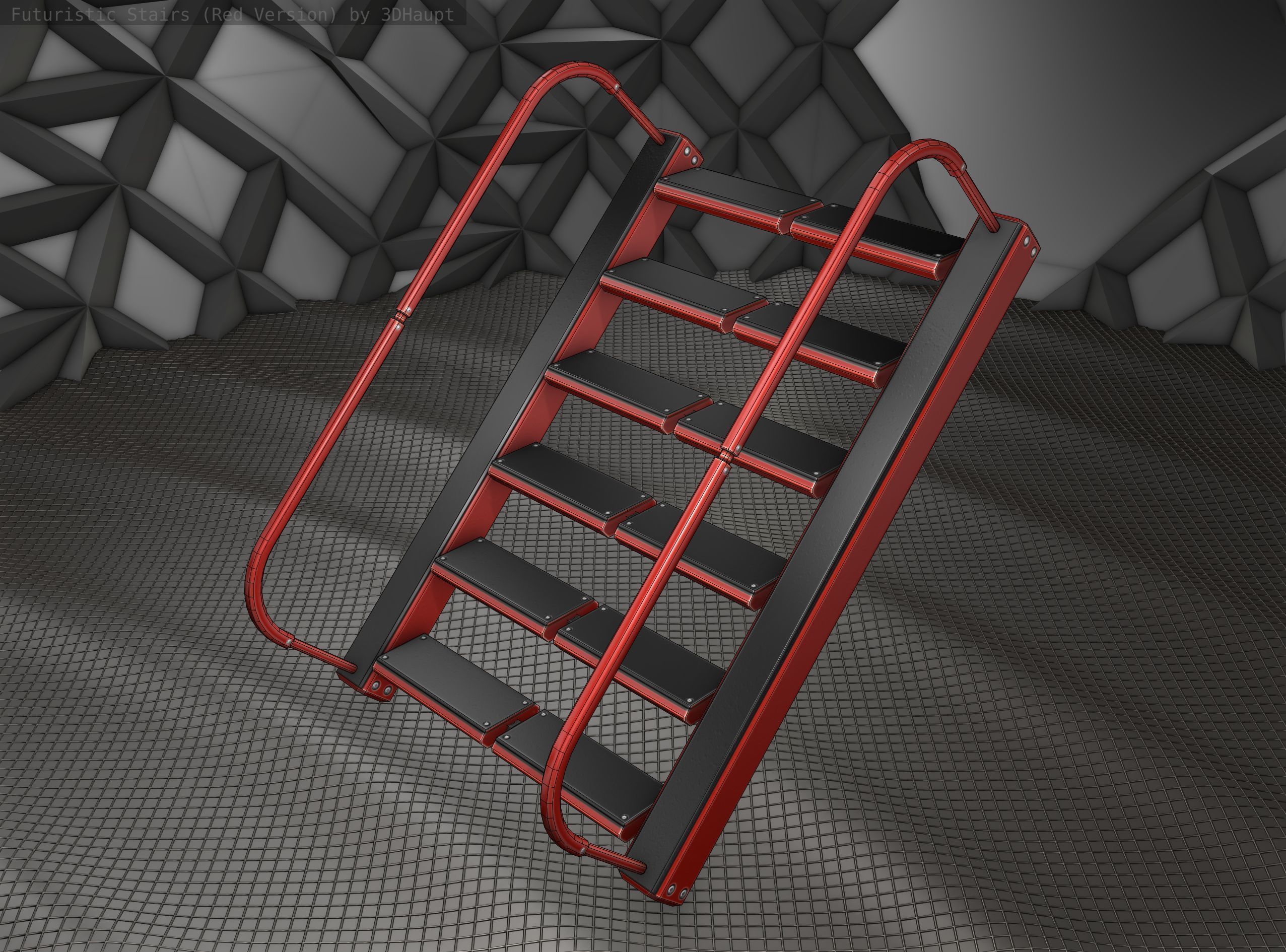 Sci-Fi Stairs -  19 - Red Version  Low-poly 3D model_8