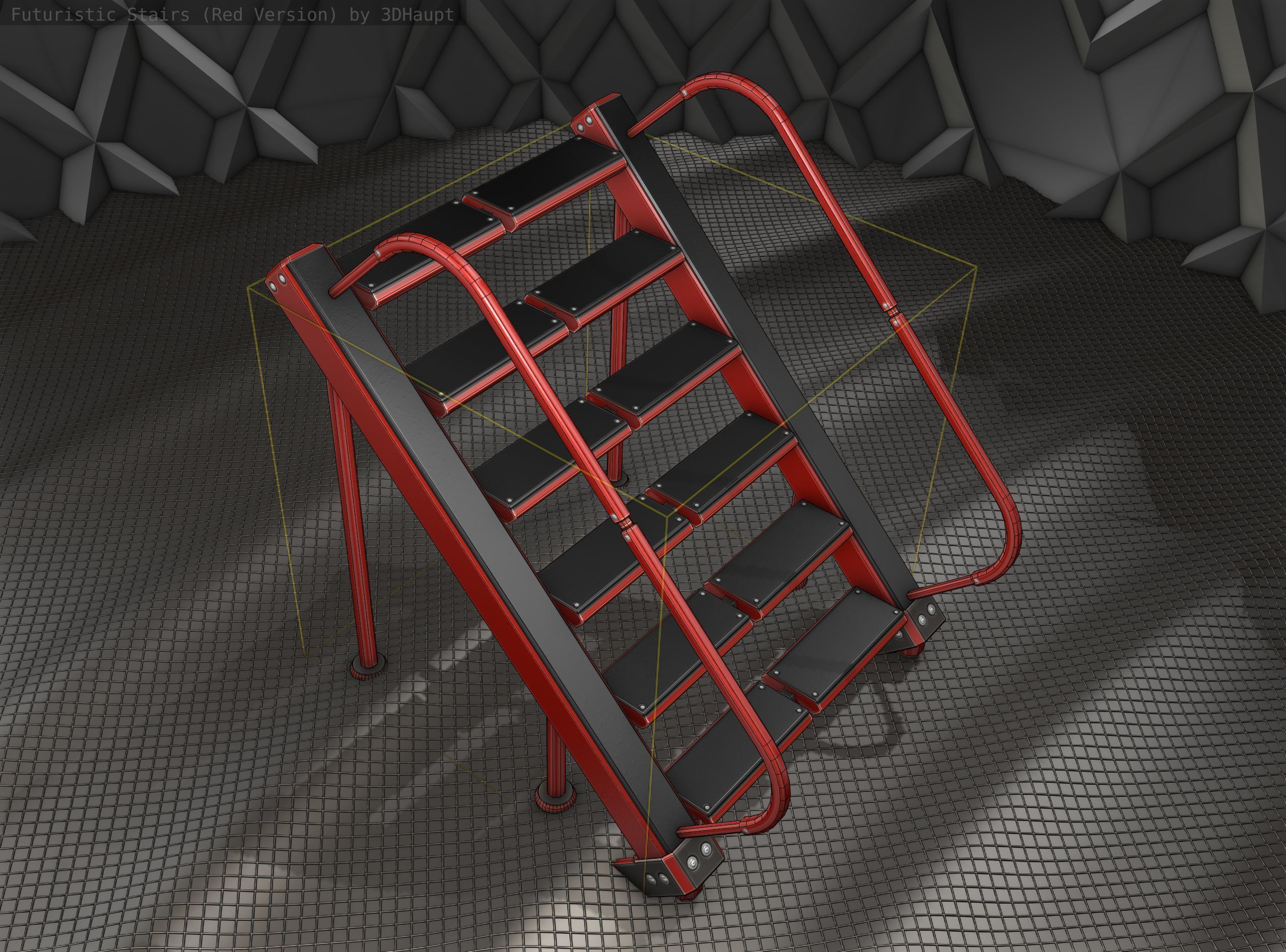 Sci-Fi Stairs -  20 - Red Version  Low-poly 3D model_20