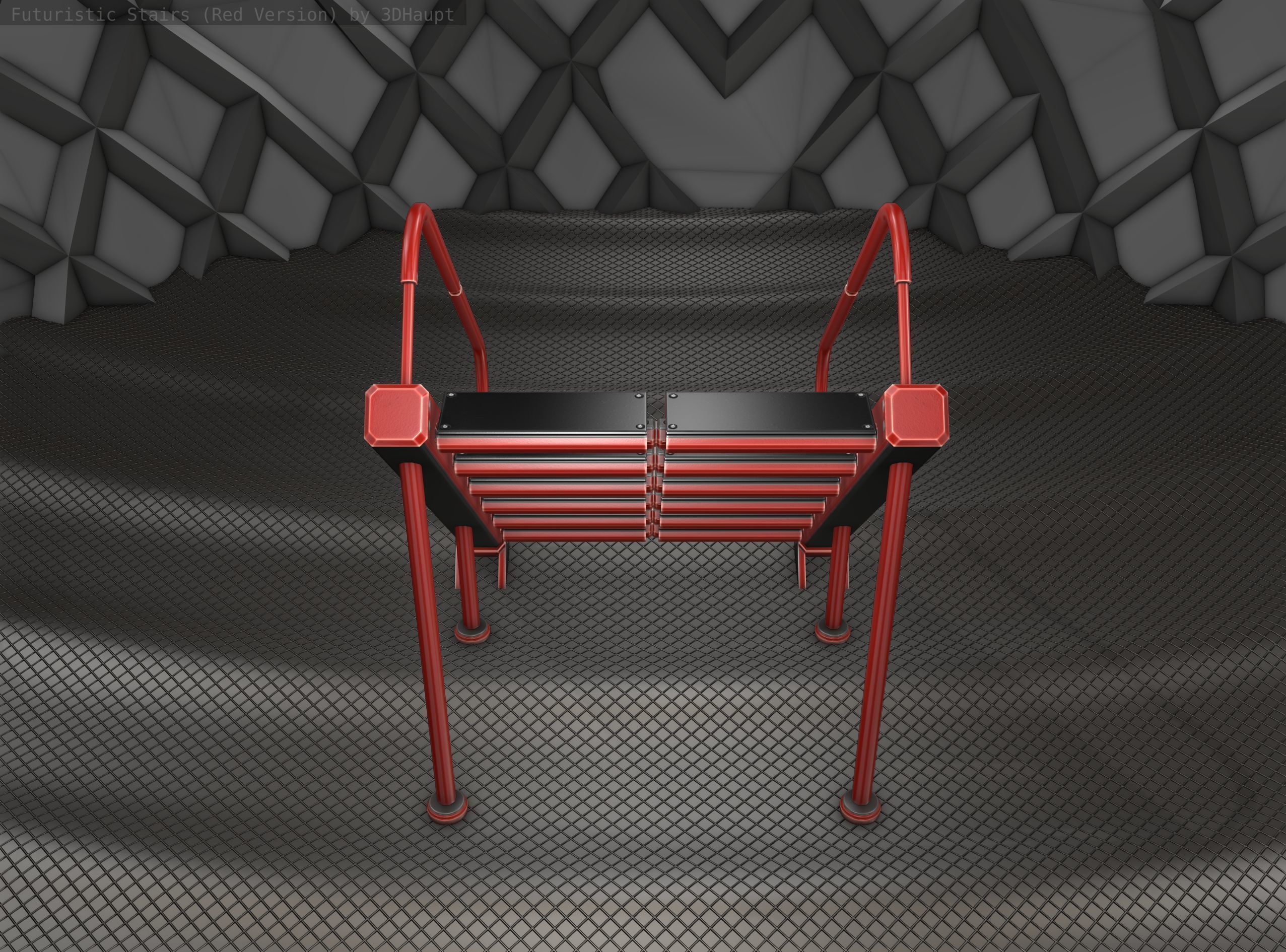 Sci-Fi Stairs -  20 - Red Version  Low-poly 3D model_4