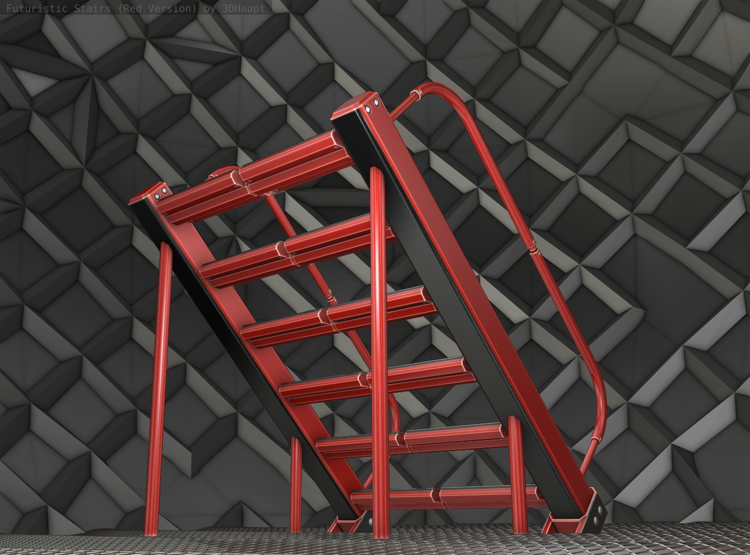 Sci-Fi Stairs -  20 - Red Version  Low-poly 3D model_21