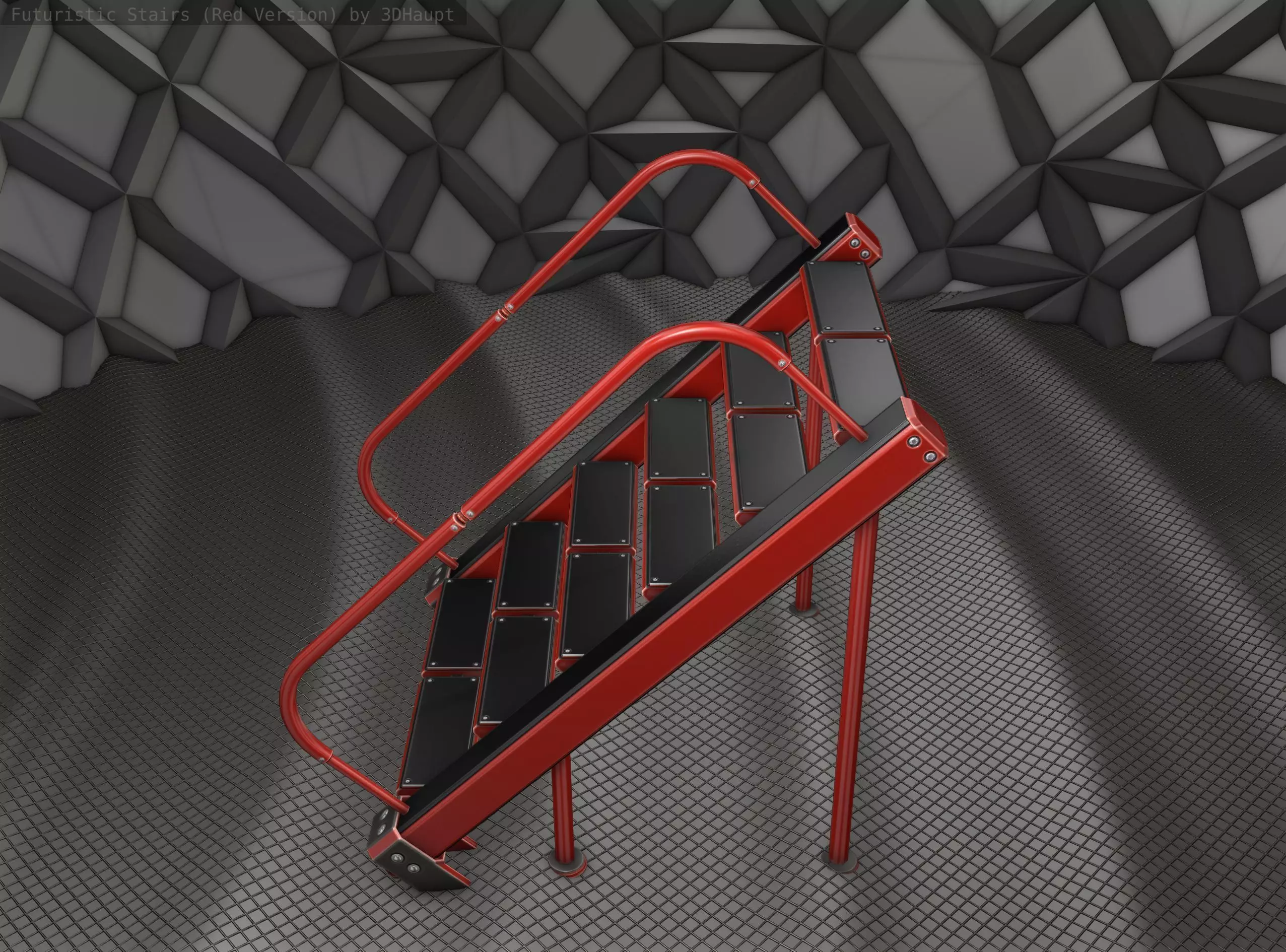 Sci-Fi Stairs -  20 - Red Version  Low-poly 3D model_0