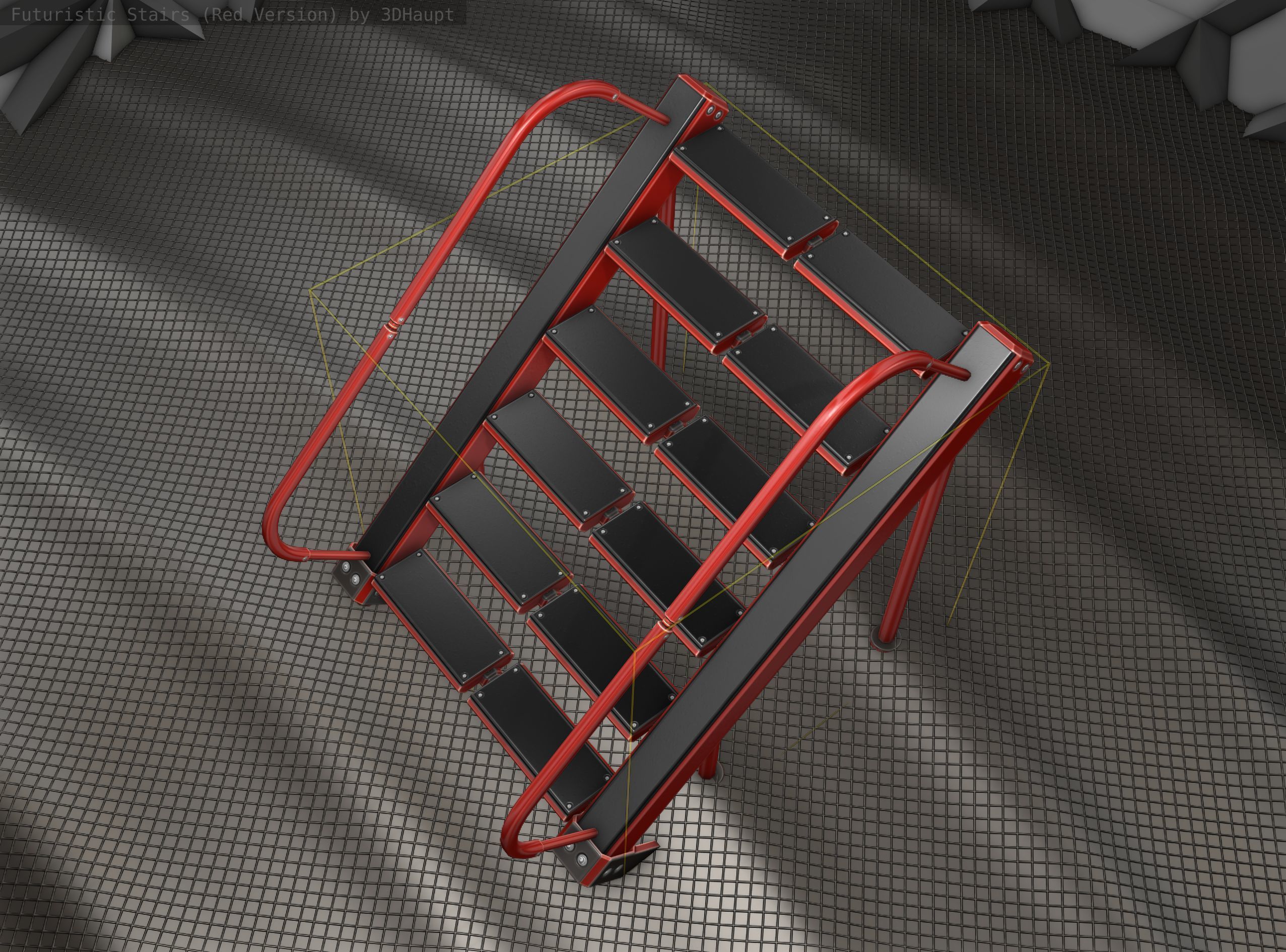 Sci-Fi Stairs -  20 - Red Version  Low-poly 3D model_16
