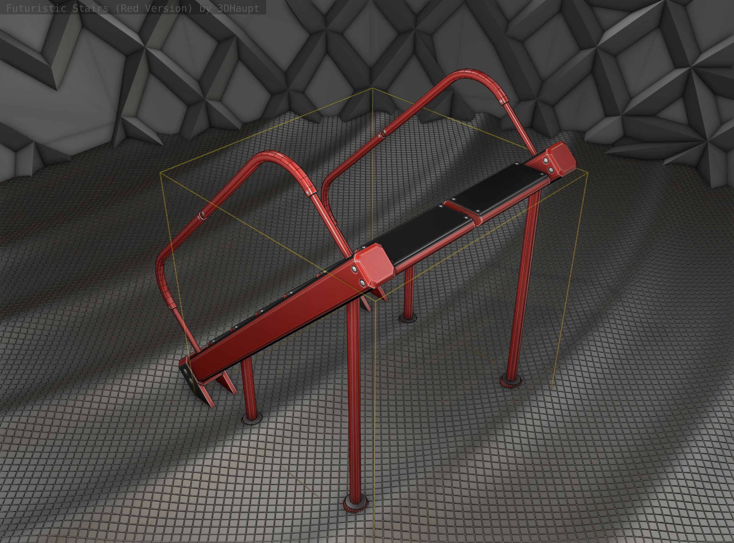 Sci-Fi Stairs -  20 - Red Version  Low-poly 3D model_3