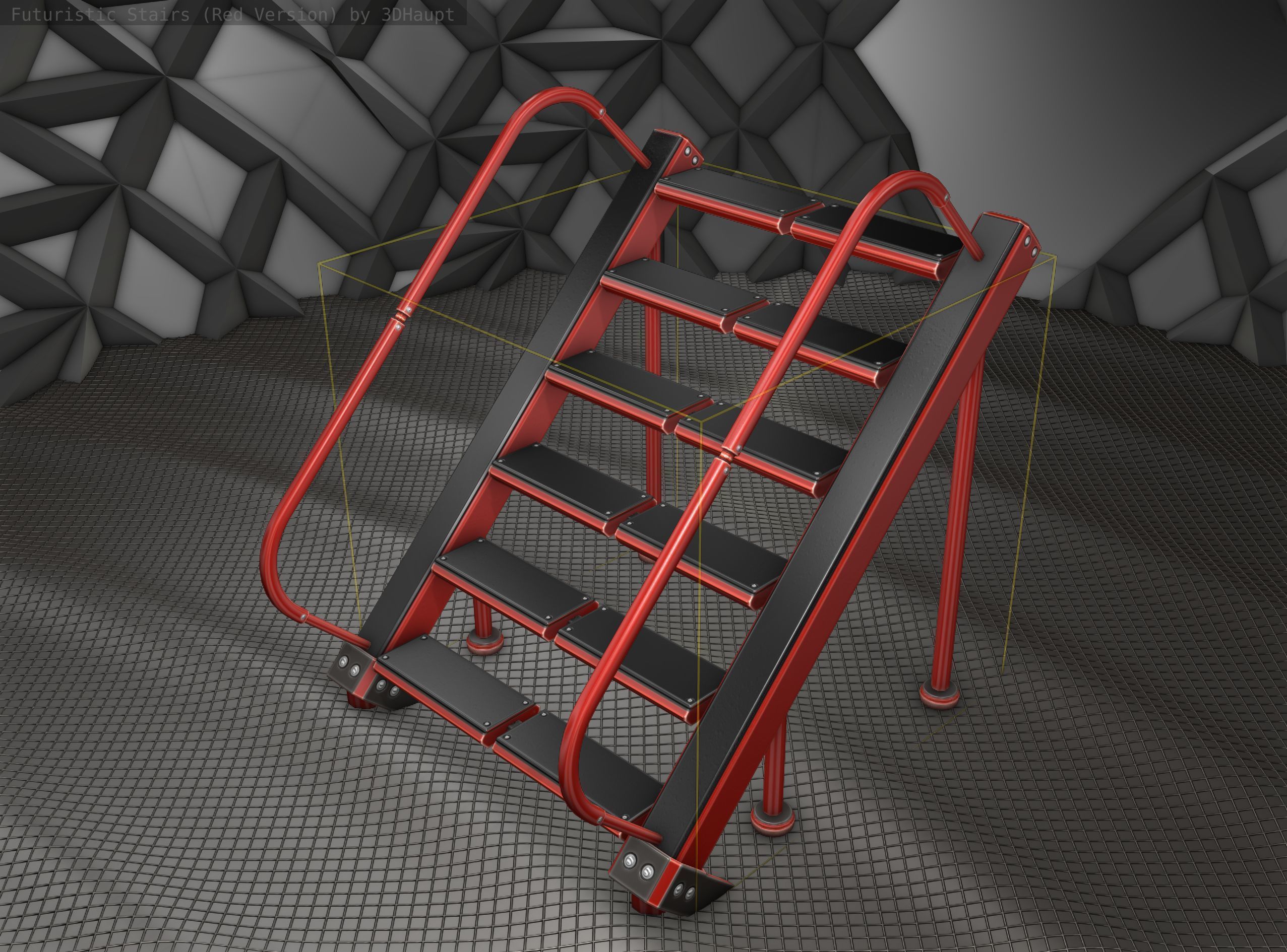 Sci-Fi Stairs -  20 - Red Version  Low-poly 3D model_9