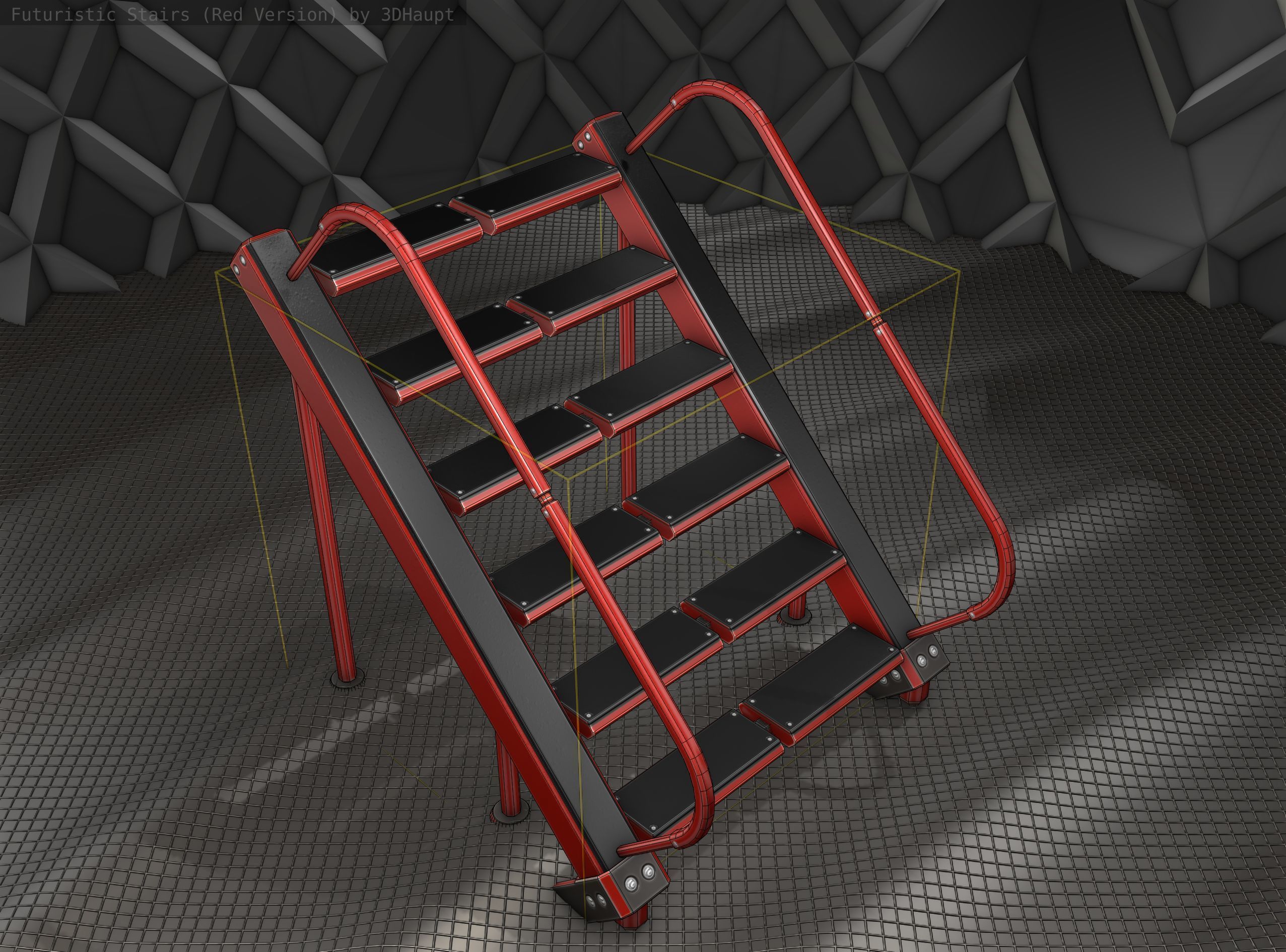 Sci-Fi Stairs -  20 - Red Version  Low-poly 3D model_7