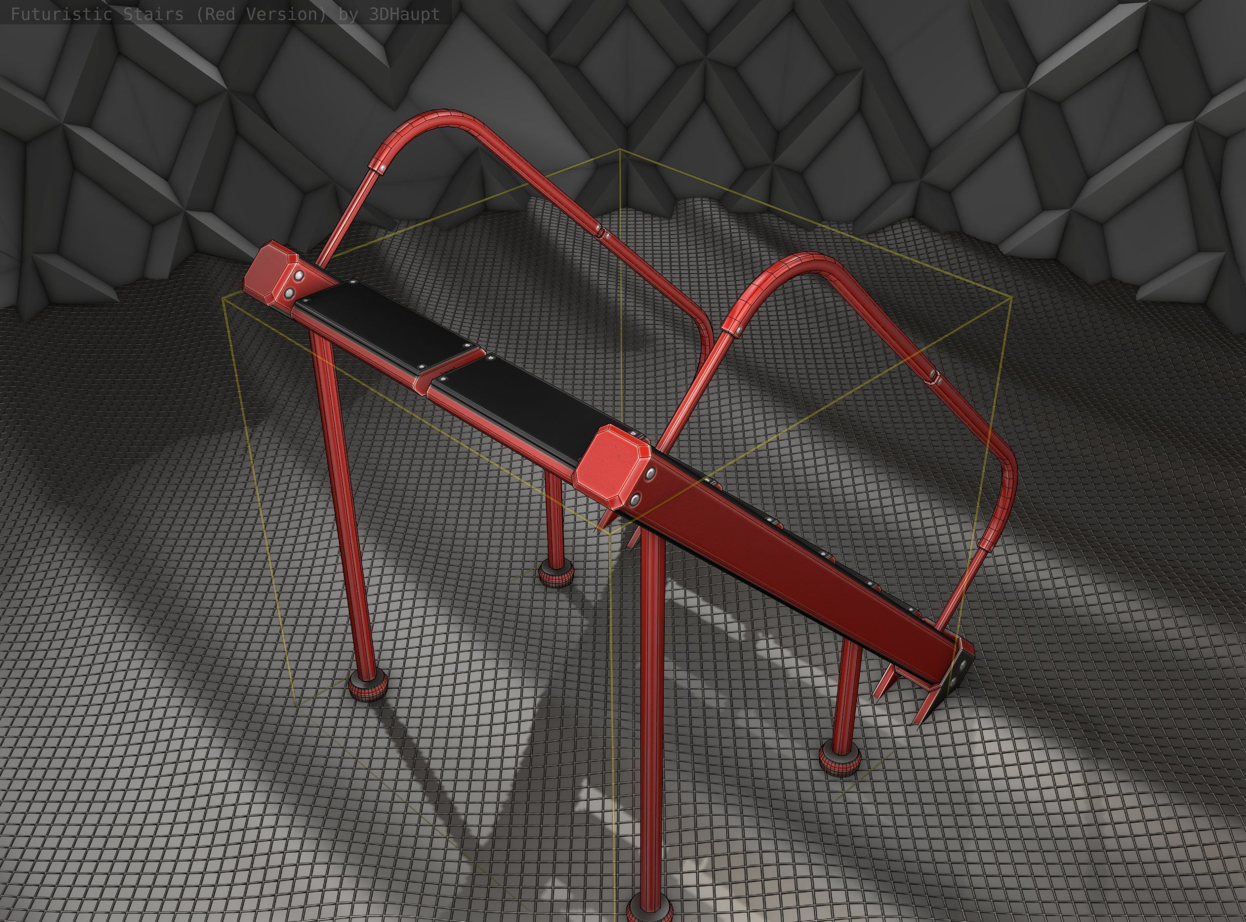 Sci-Fi Stairs -  20 - Red Version  Low-poly 3D model_5