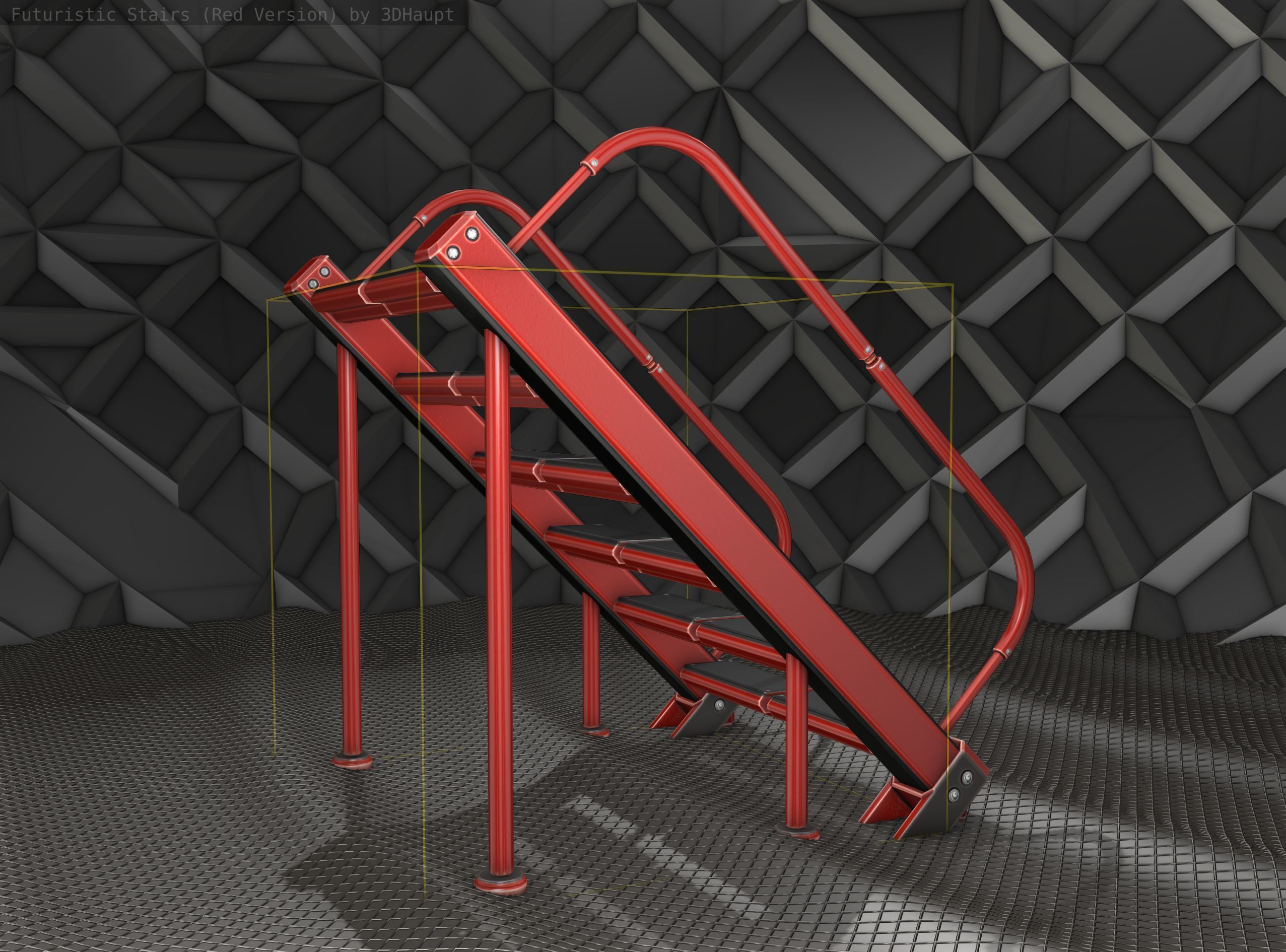 Sci-Fi Stairs -  20 - Red Version  Low-poly 3D model_13