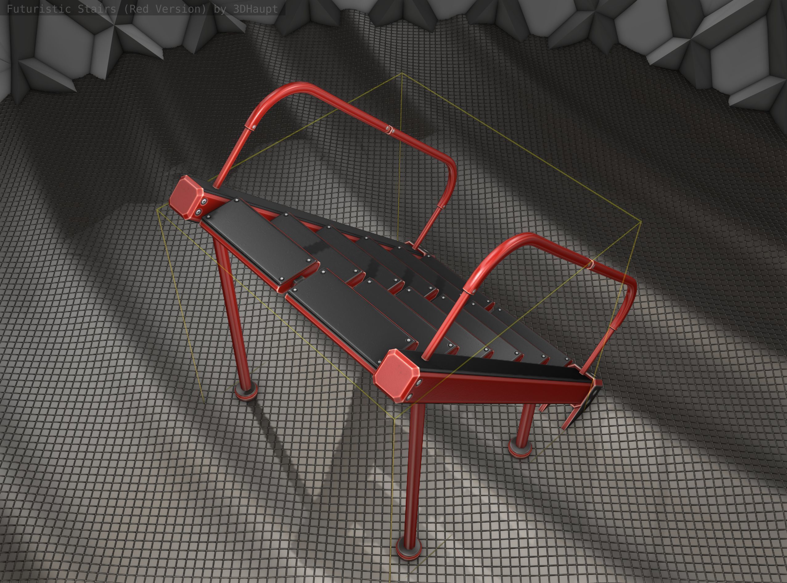 Sci-Fi Stairs -  20 - Red Version  Low-poly 3D model_18