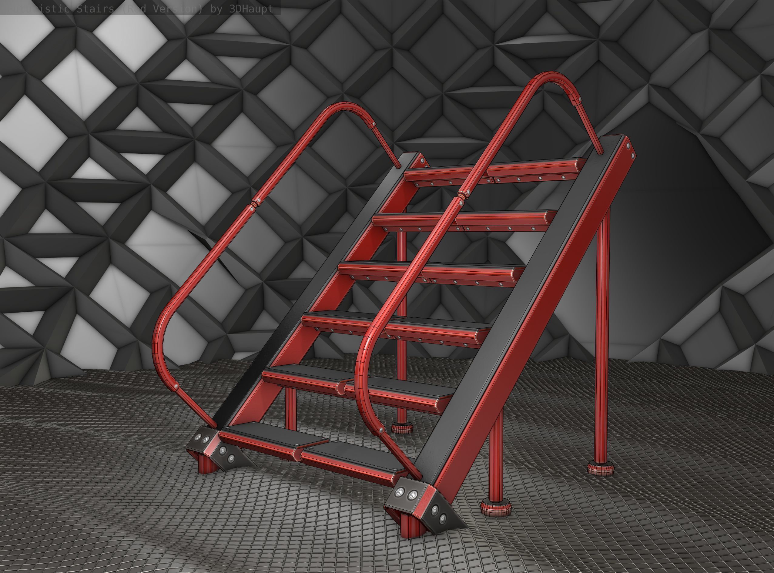 Sci-Fi Stairs -  20 - Red Version  Low-poly 3D model_10
