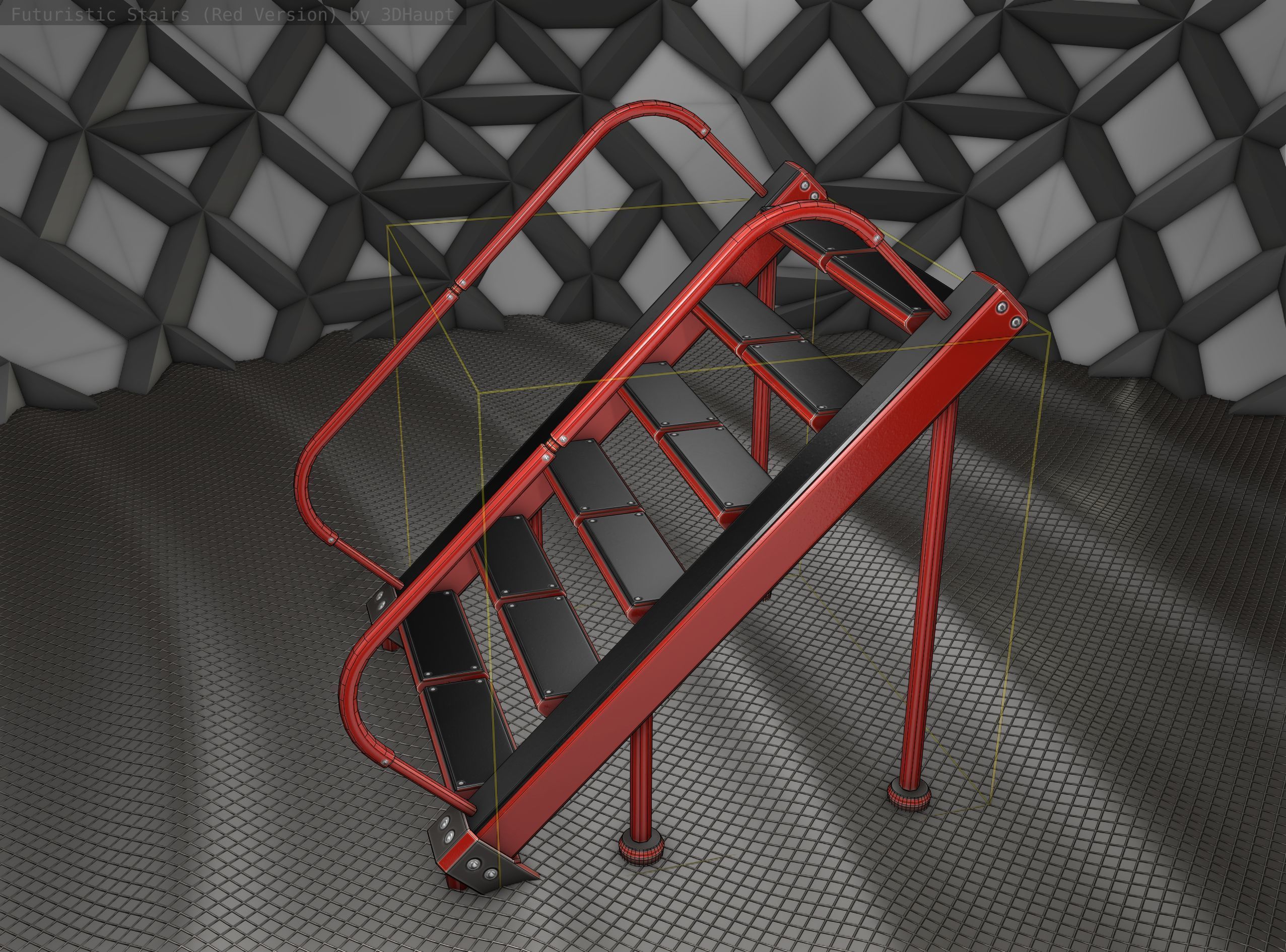 Sci-Fi Stairs -  20 - Red Version  Low-poly 3D model_24