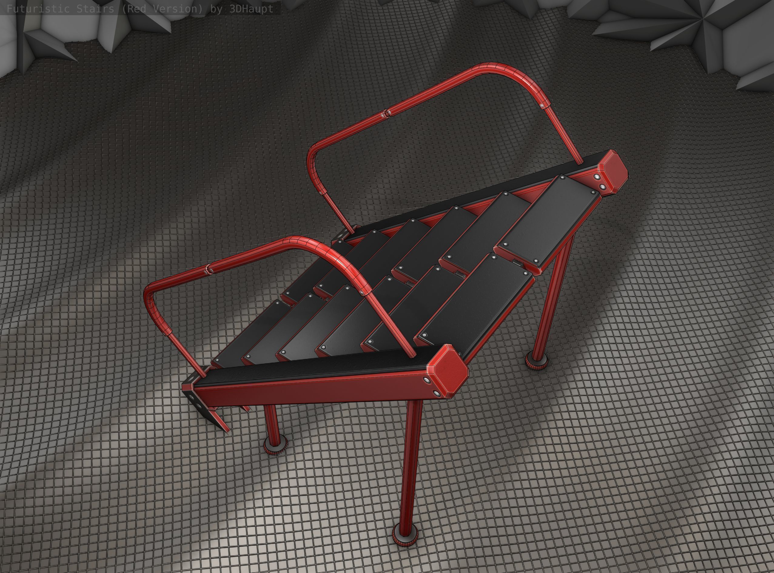 Sci-Fi Stairs -  20 - Red Version  Low-poly 3D model_17