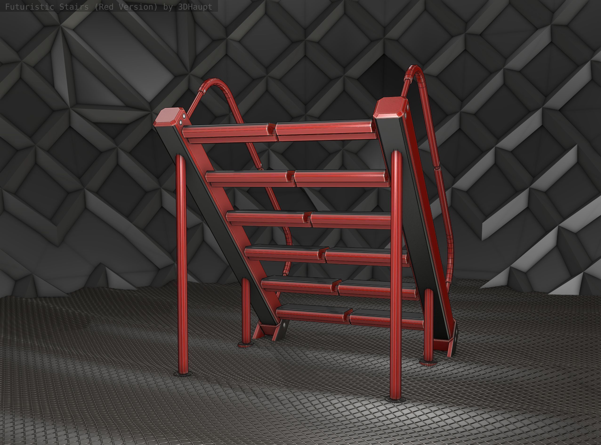Sci-Fi Stairs -  20 - Red Version  Low-poly 3D model_12