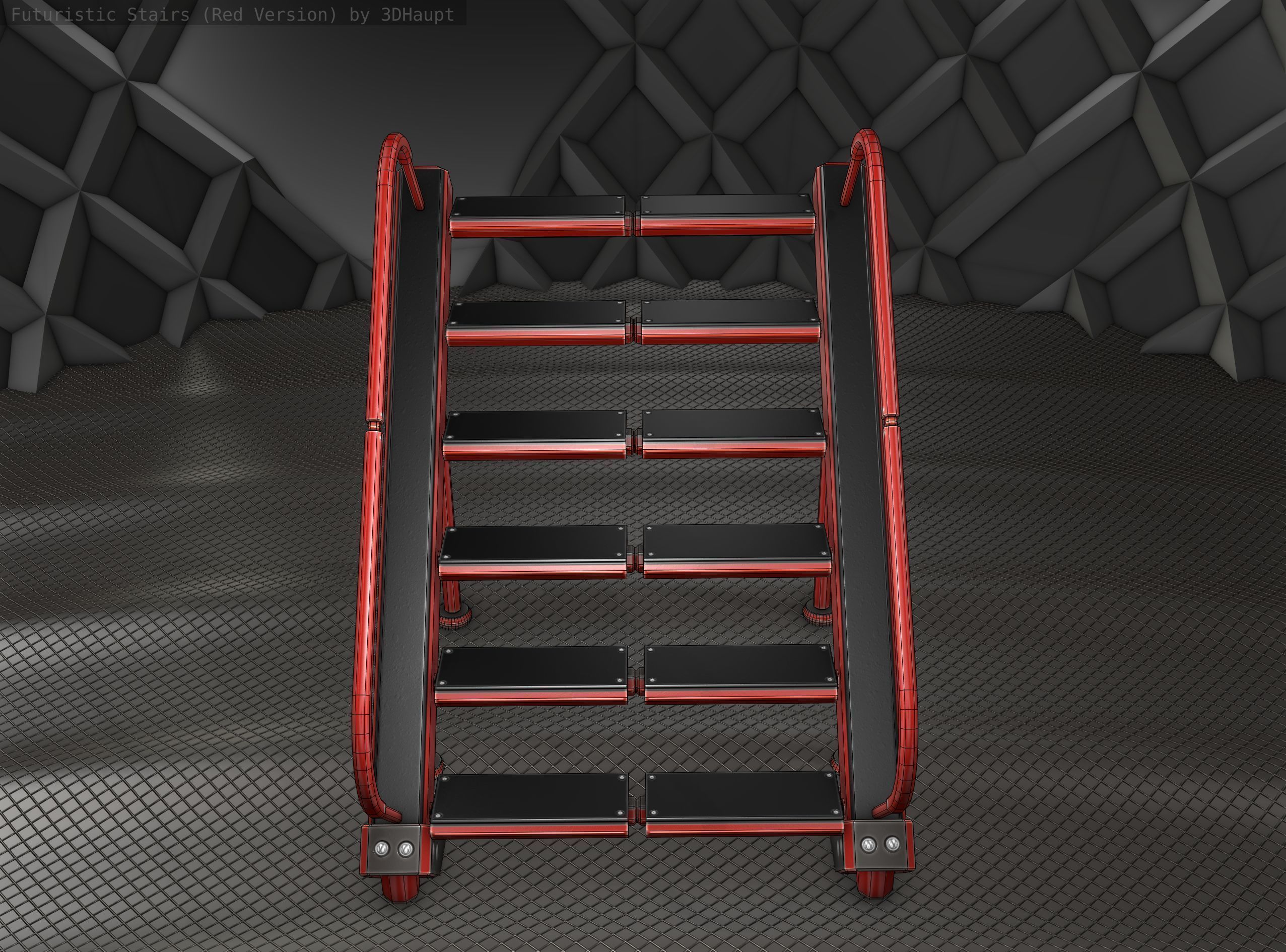 Sci-Fi Stairs -  20 - Red Version  Low-poly 3D model_8
