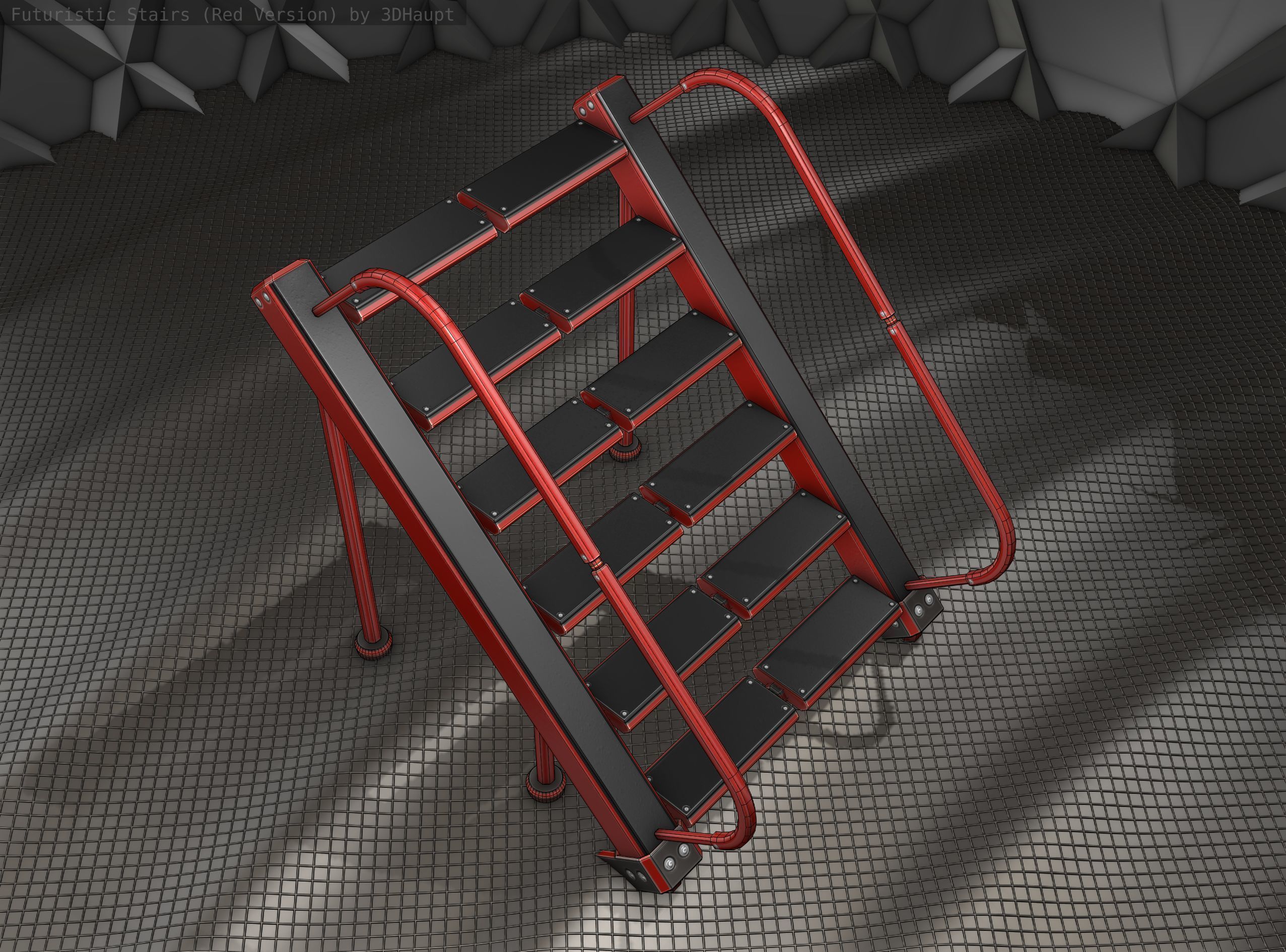 Sci-Fi Stairs -  20 - Red Version  Low-poly 3D model_19