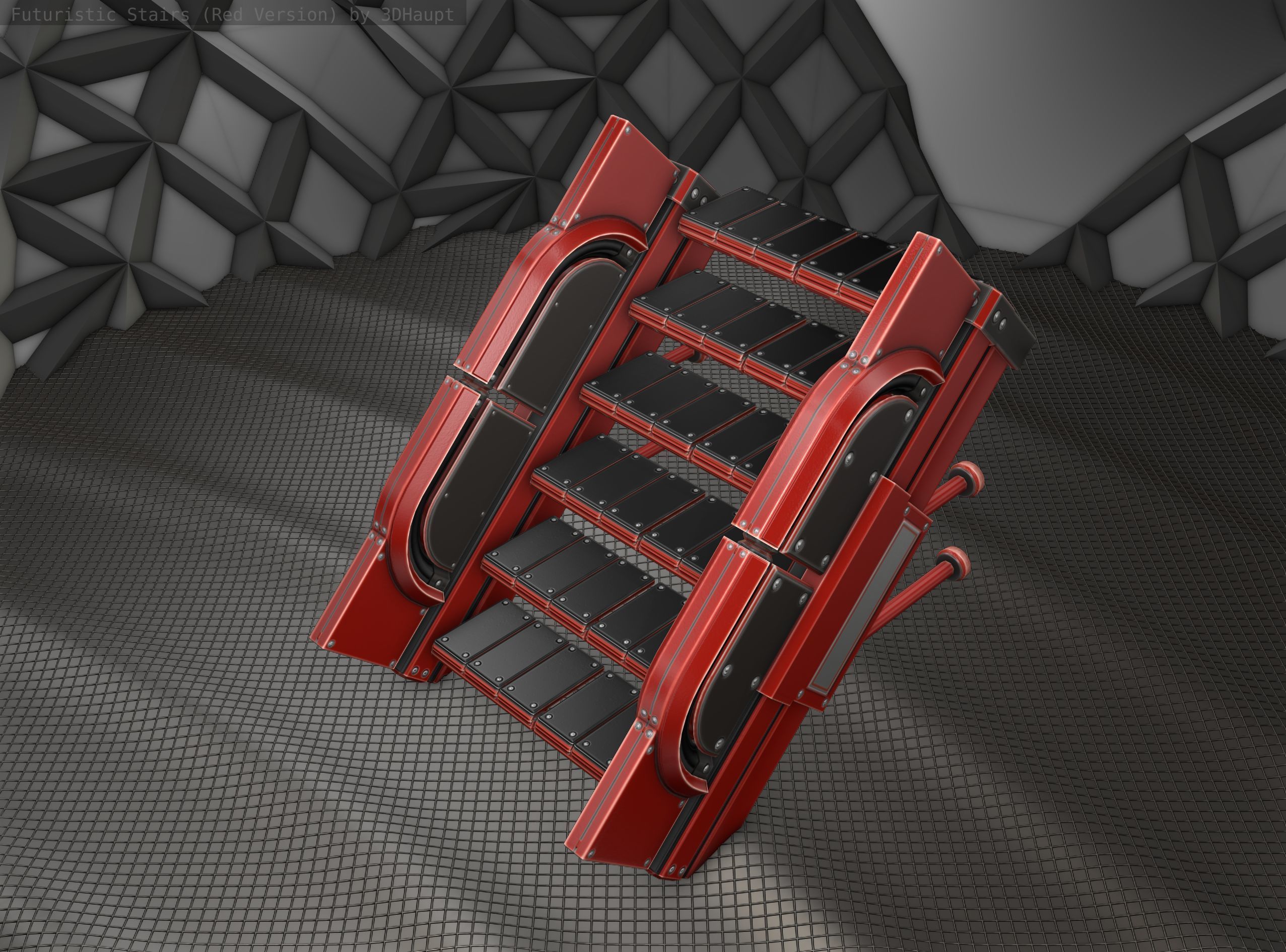 Sci-Fi Stairs -  20 - Red Version  Low-poly 3D model_25