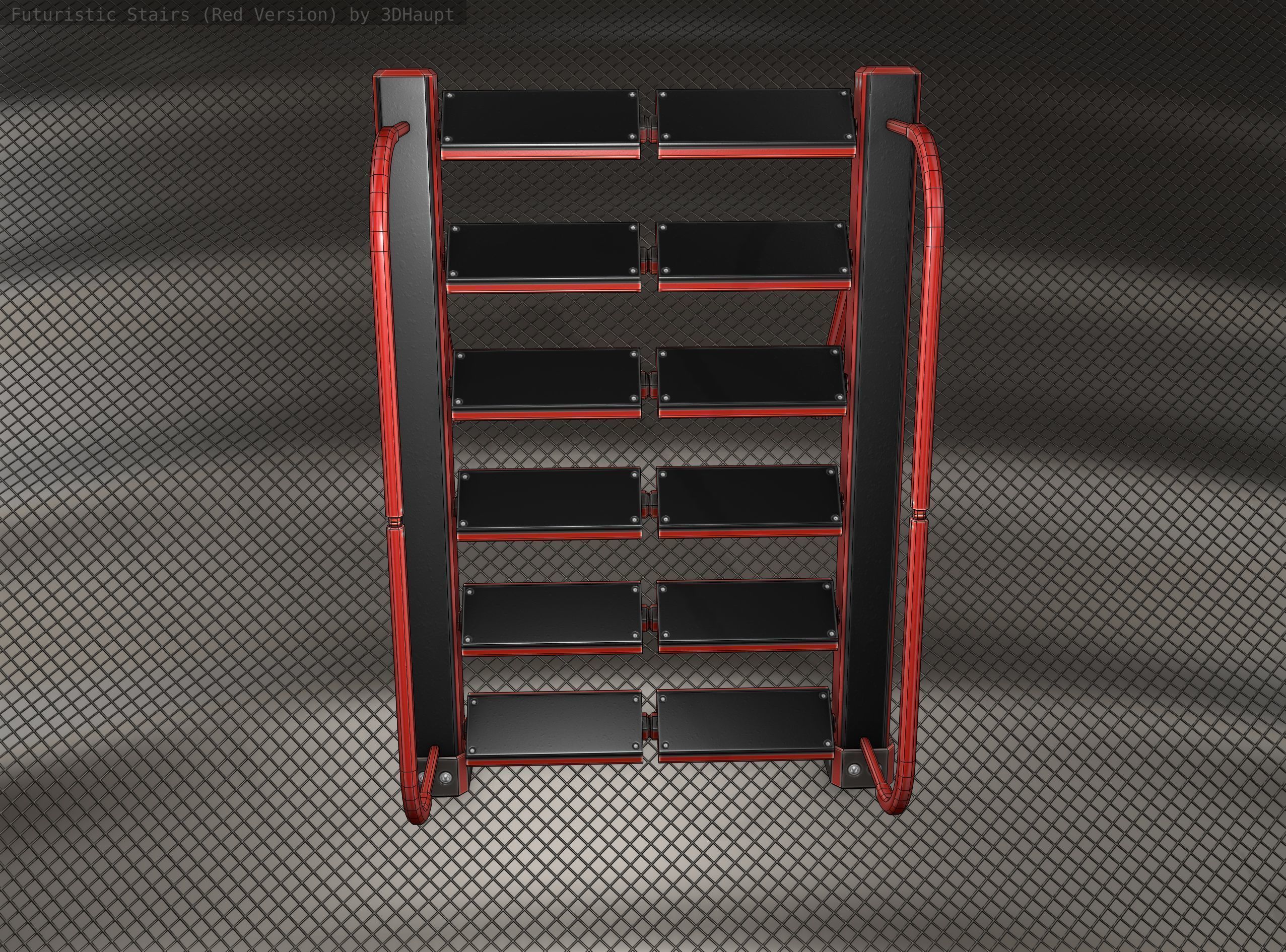 Sci-Fi Stairs -  20 - Red Version  Low-poly 3D model_15