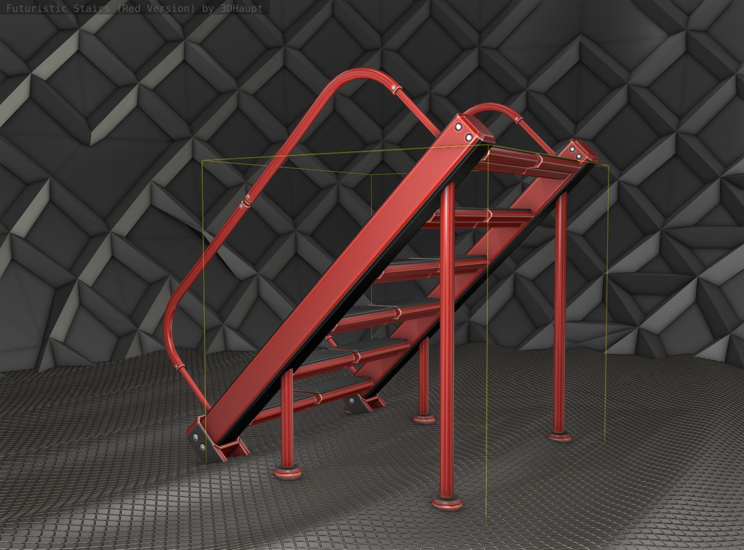 Sci-Fi Stairs -  20 - Red Version  Low-poly 3D model_11