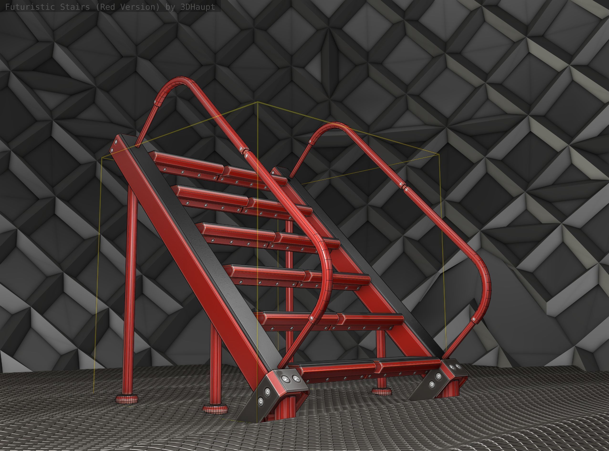 Sci-Fi Stairs -  20 - Red Version  Low-poly 3D model_22