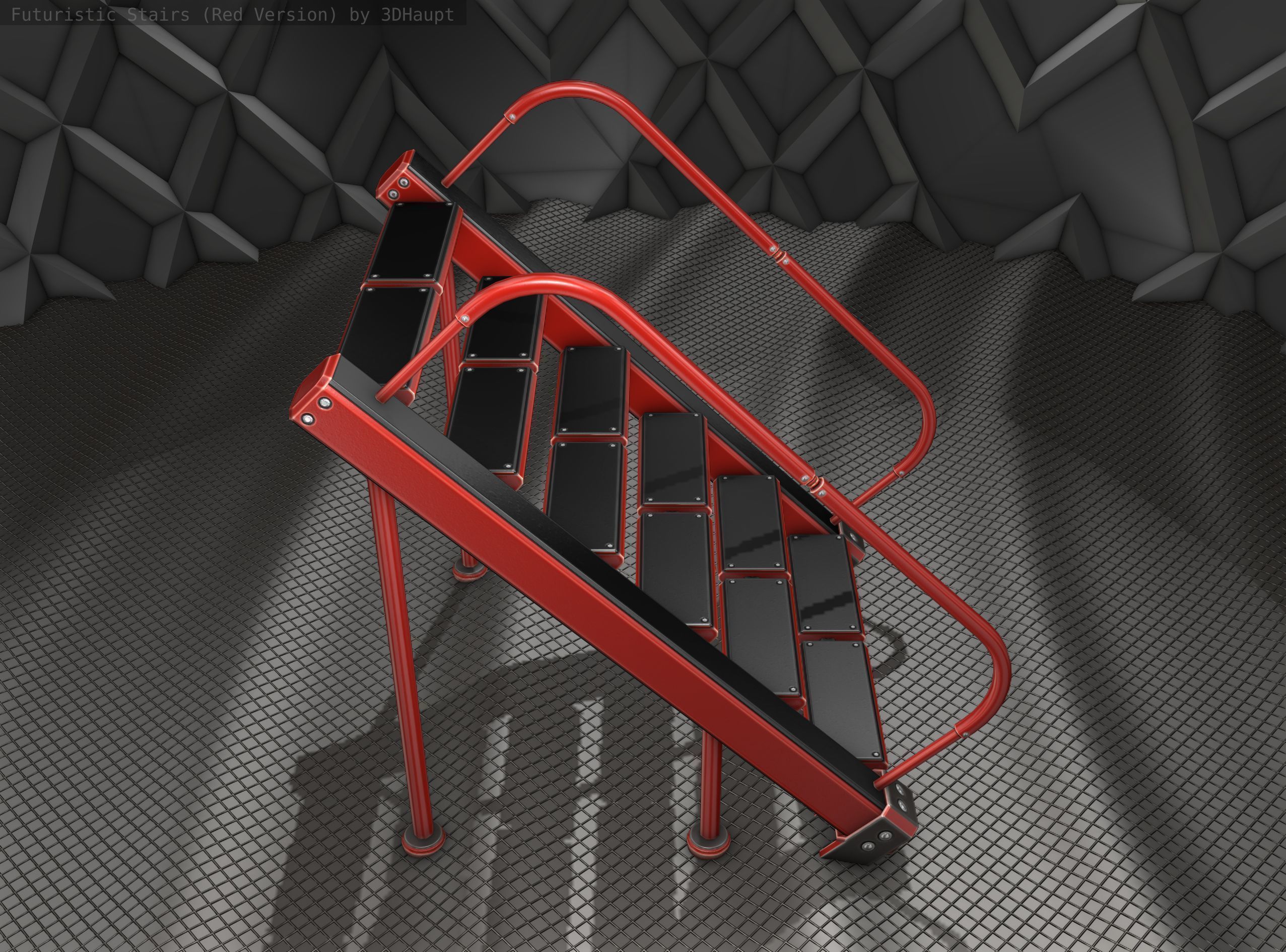 Sci-Fi Stairs -  20 - Red Version  Low-poly 3D model_6