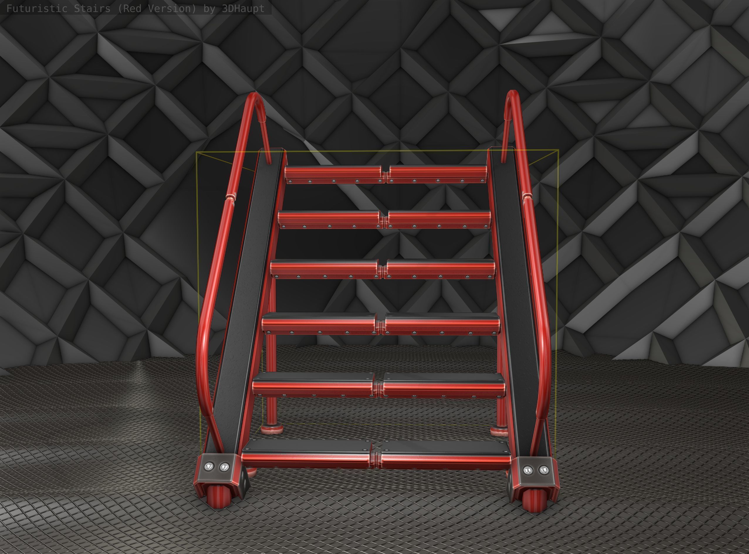 Sci-Fi Stairs -  20 - Red Version  Low-poly 3D model_2