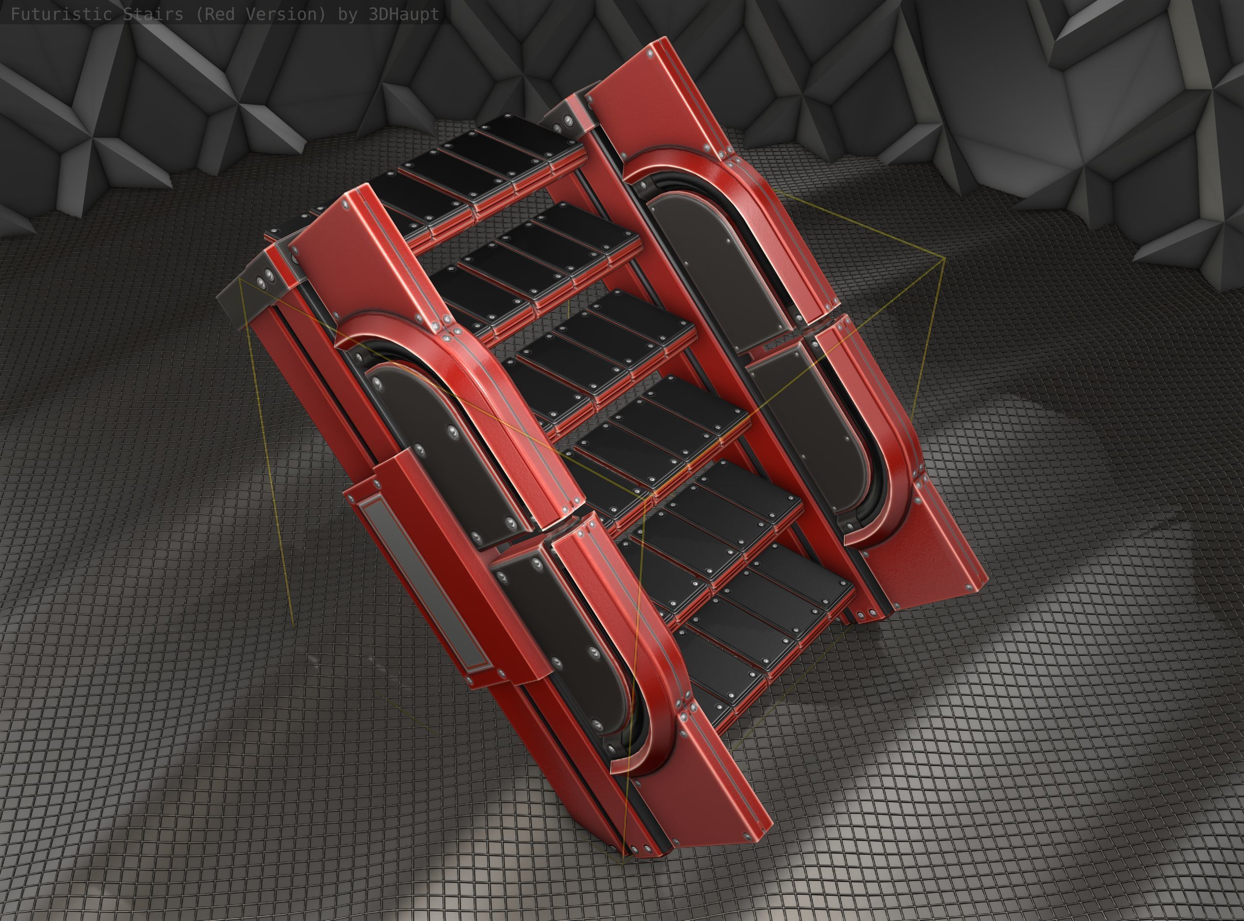 Sci-Fi Stairs - 22- Red Version Low-poly 3D model_20