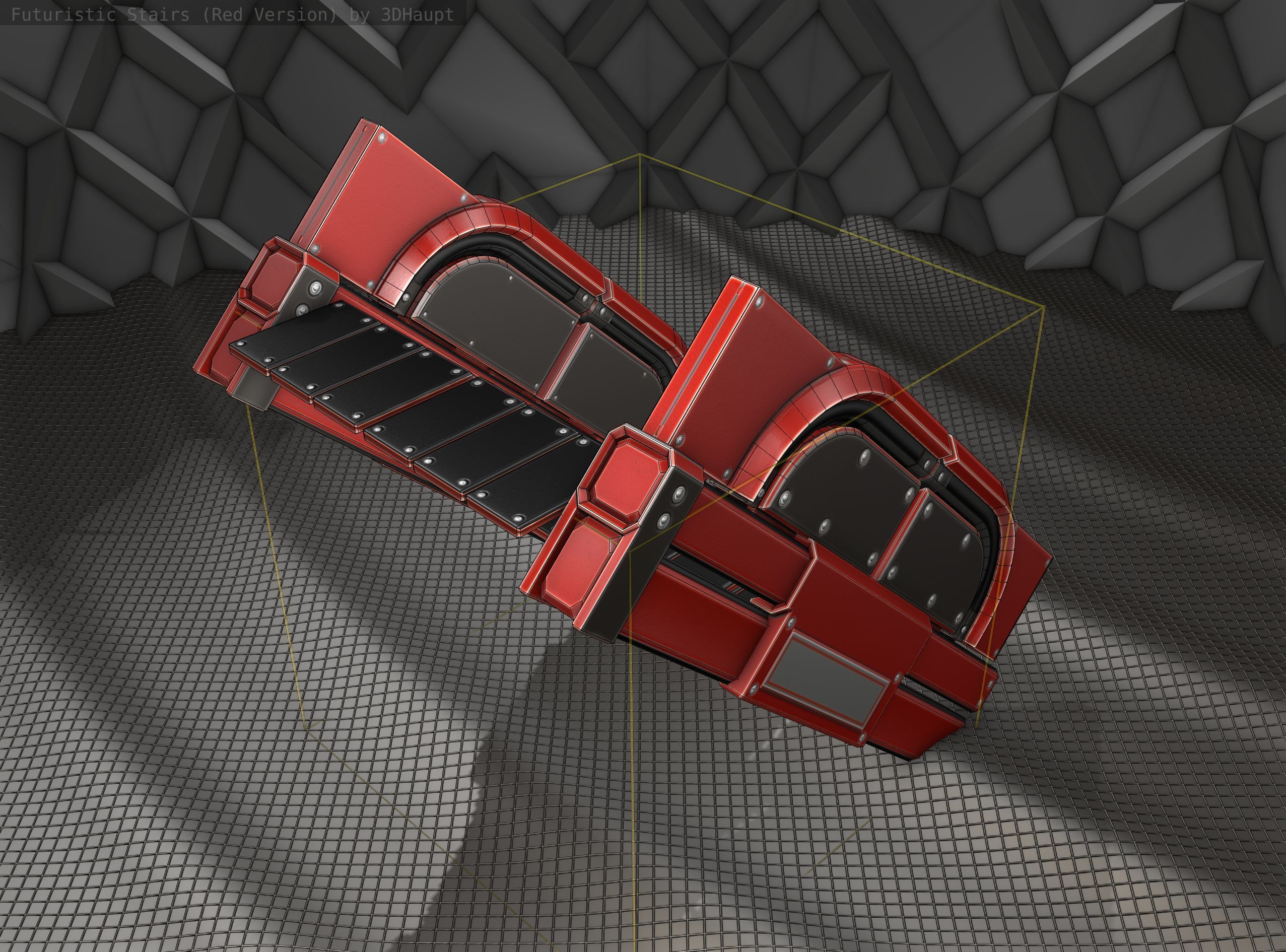 Sci-Fi Stairs - 22- Red Version Low-poly 3D model_5