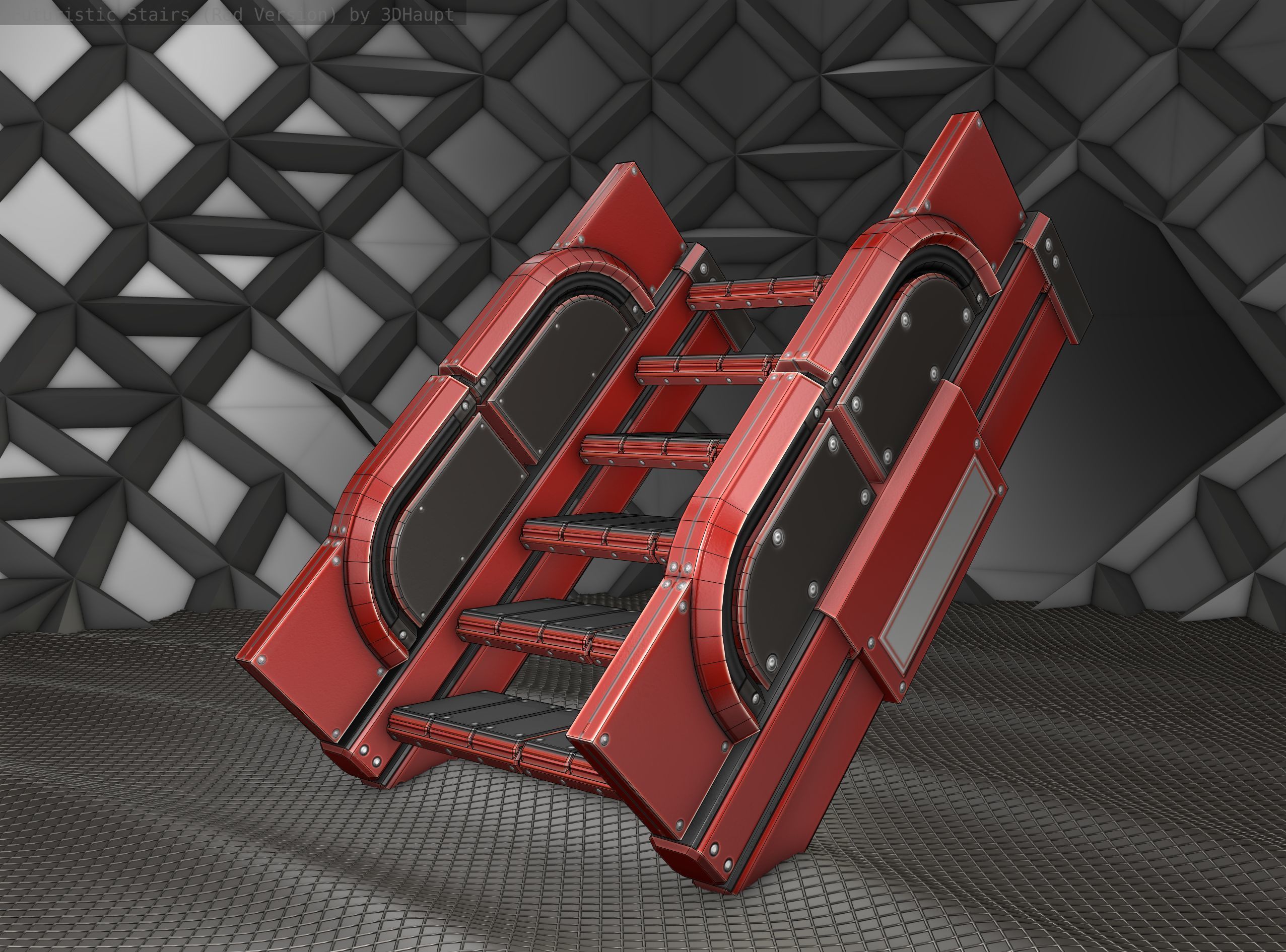 Sci-Fi Stairs - 22- Red Version Low-poly 3D model_10
