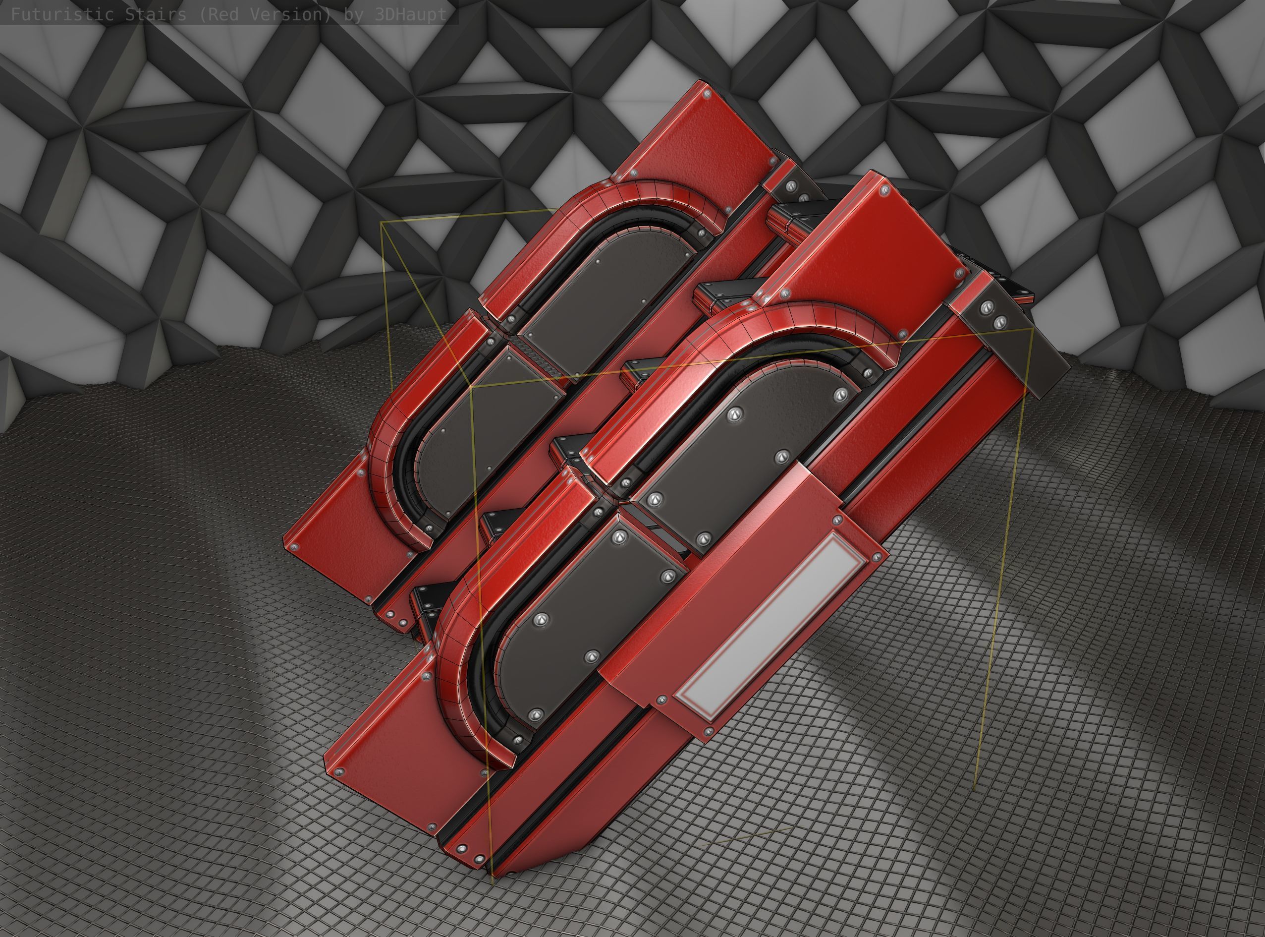 Sci-Fi Stairs - 22- Red Version Low-poly 3D model_24