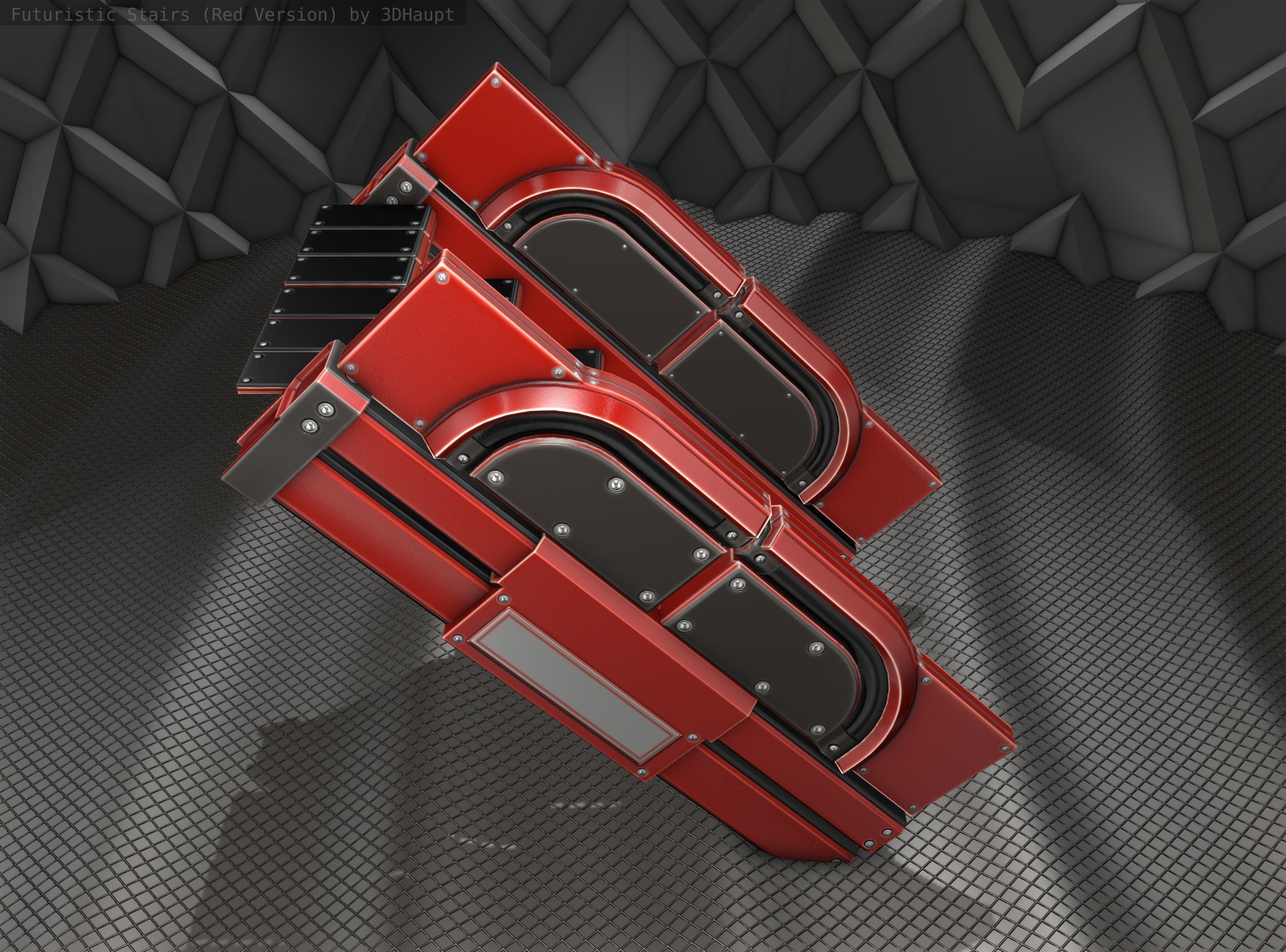 Sci-Fi Stairs - 22- Red Version Low-poly 3D model_6