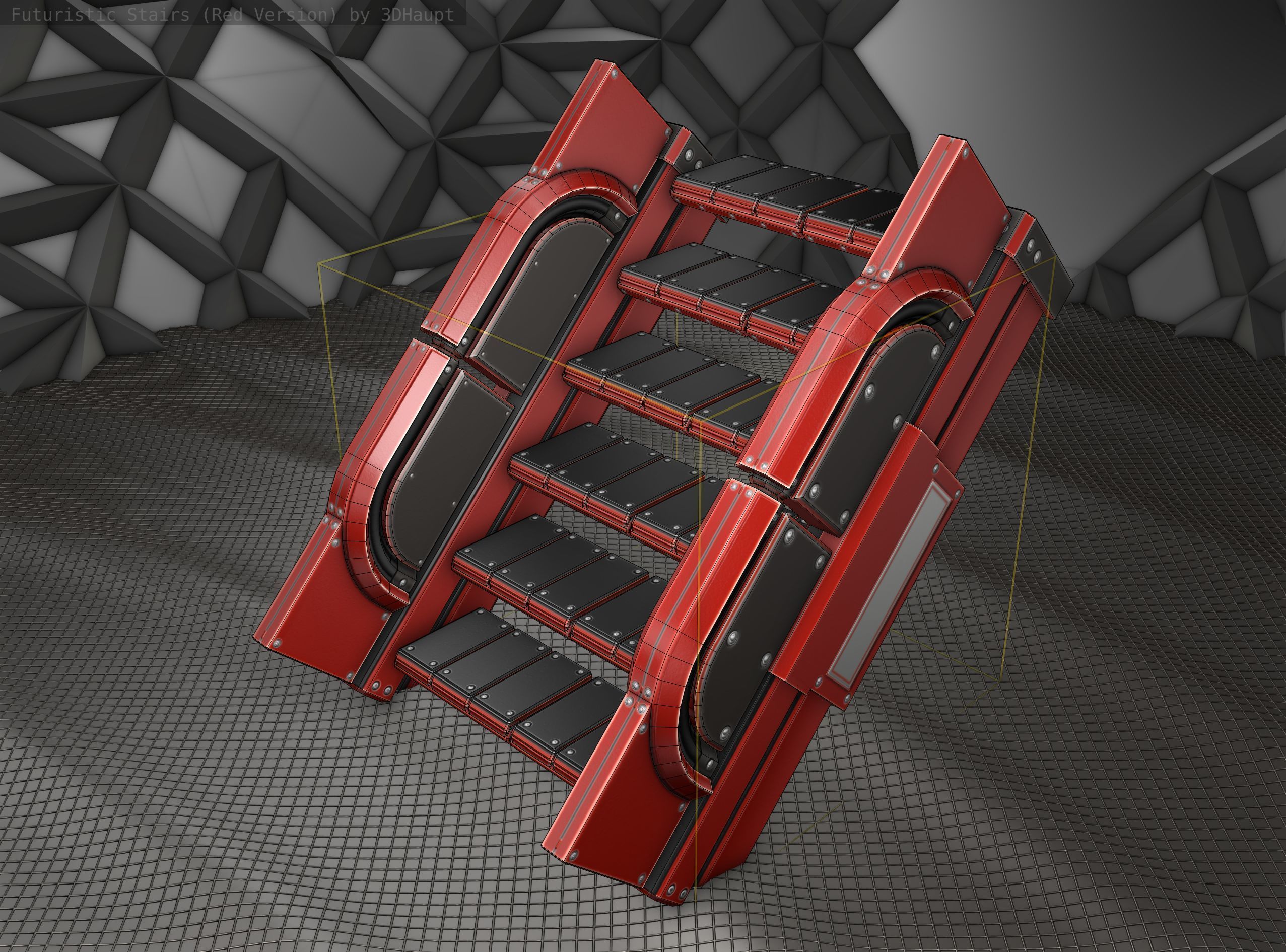 Sci-Fi Stairs - 22- Red Version Low-poly 3D model_9