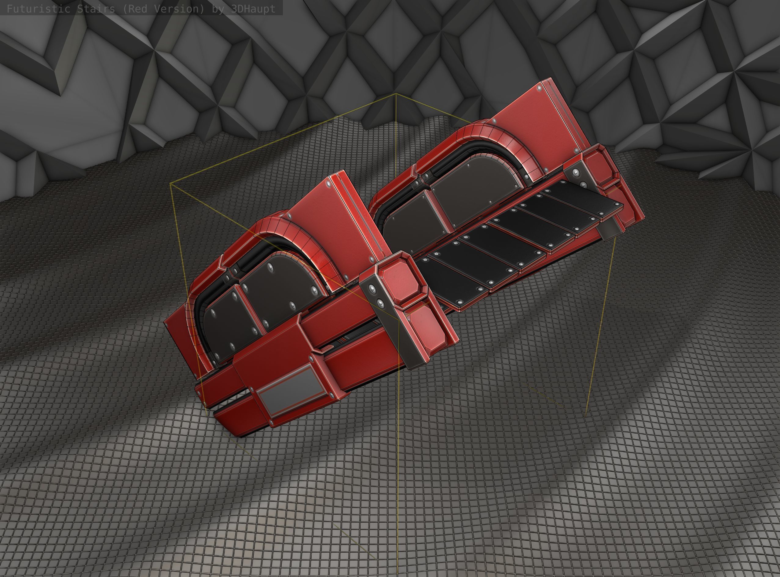 Sci-Fi Stairs - 22- Red Version Low-poly 3D model_3