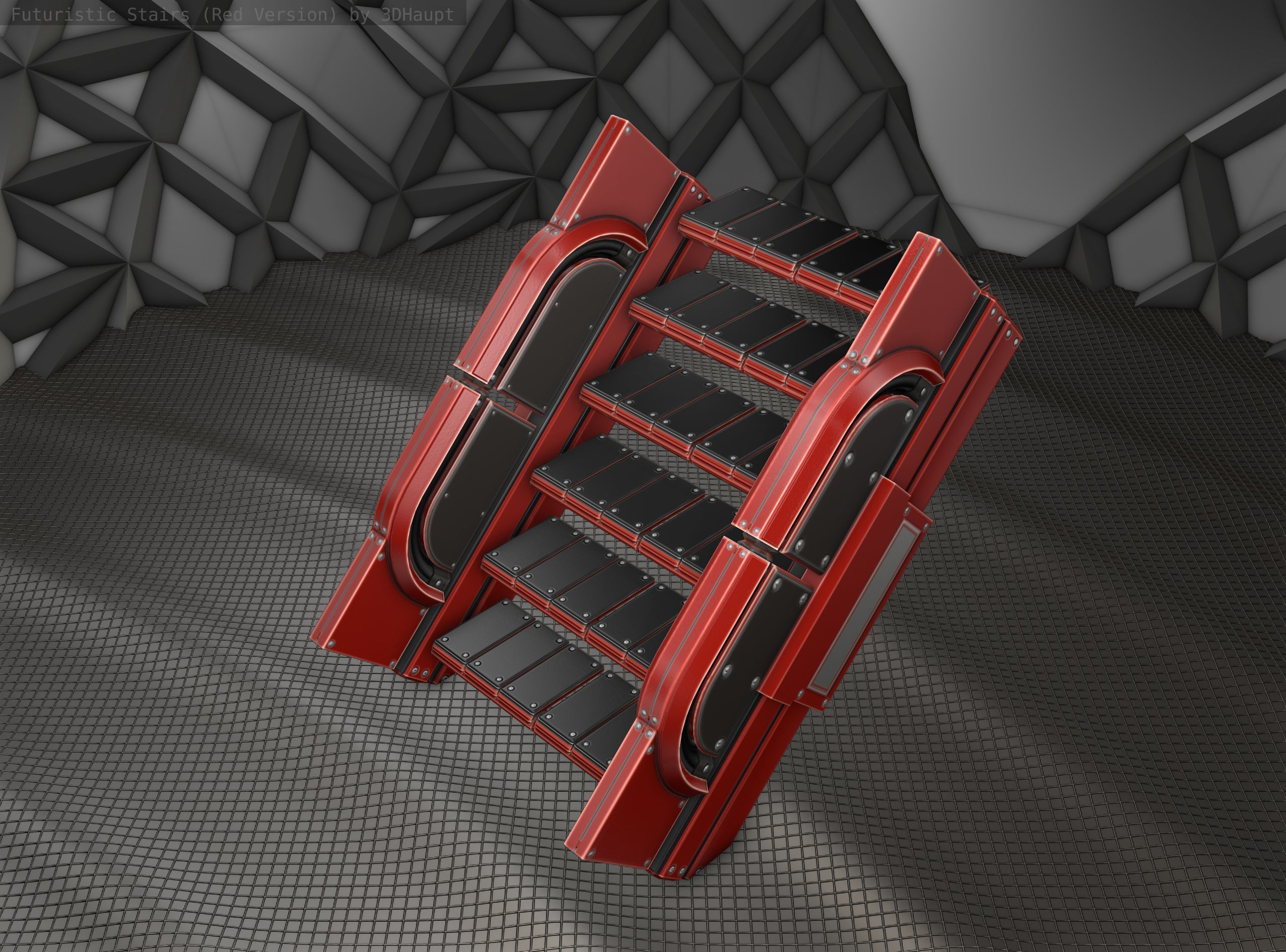 Sci-Fi Stairs - 22- Red Version Low-poly 3D model_25