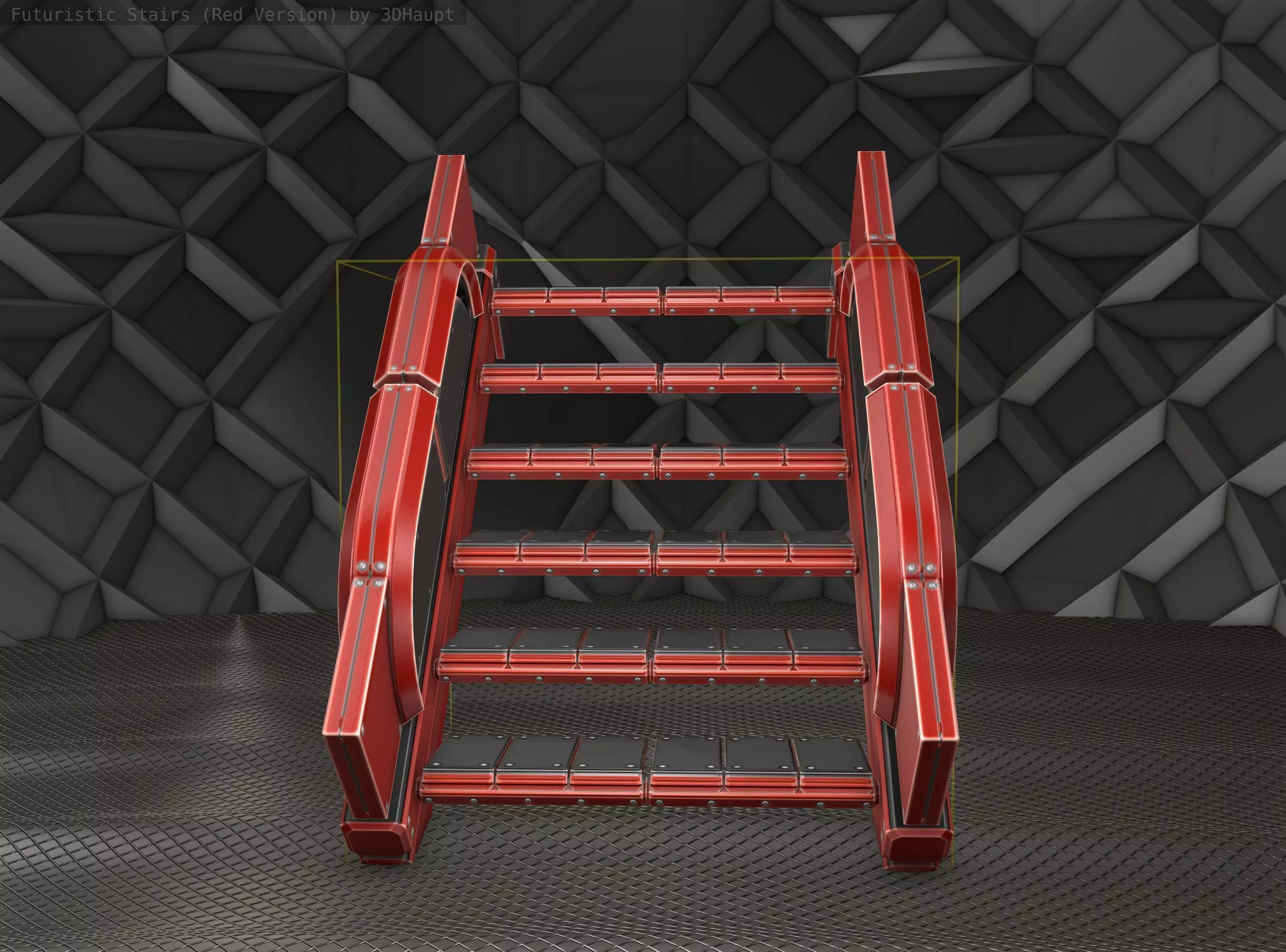 Sci-Fi Stairs - 22- Red Version Low-poly 3D model_0