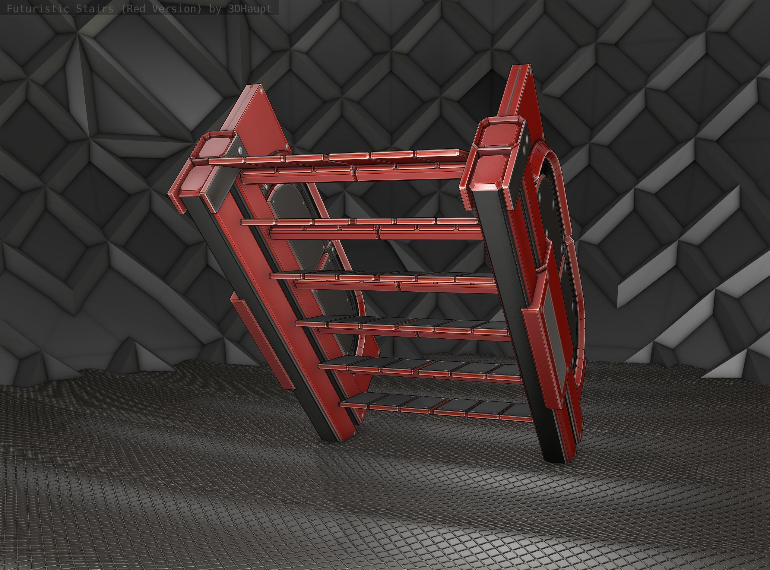 Sci-Fi Stairs - 22- Red Version Low-poly 3D model_12