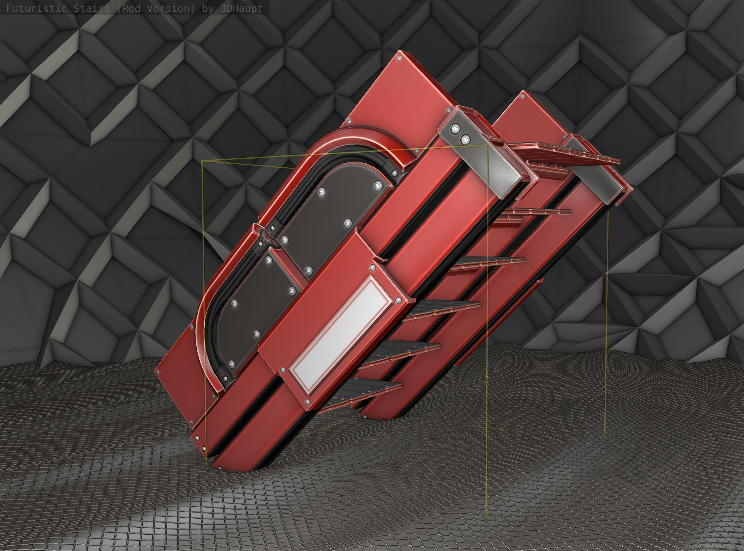 Sci-Fi Stairs - 22- Red Version Low-poly 3D model_11