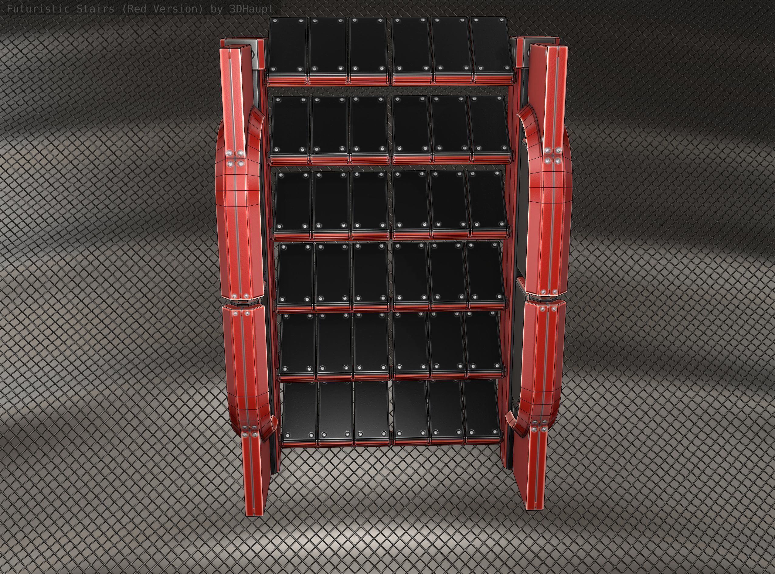 Sci-Fi Stairs - 22- Red Version Low-poly 3D model_15