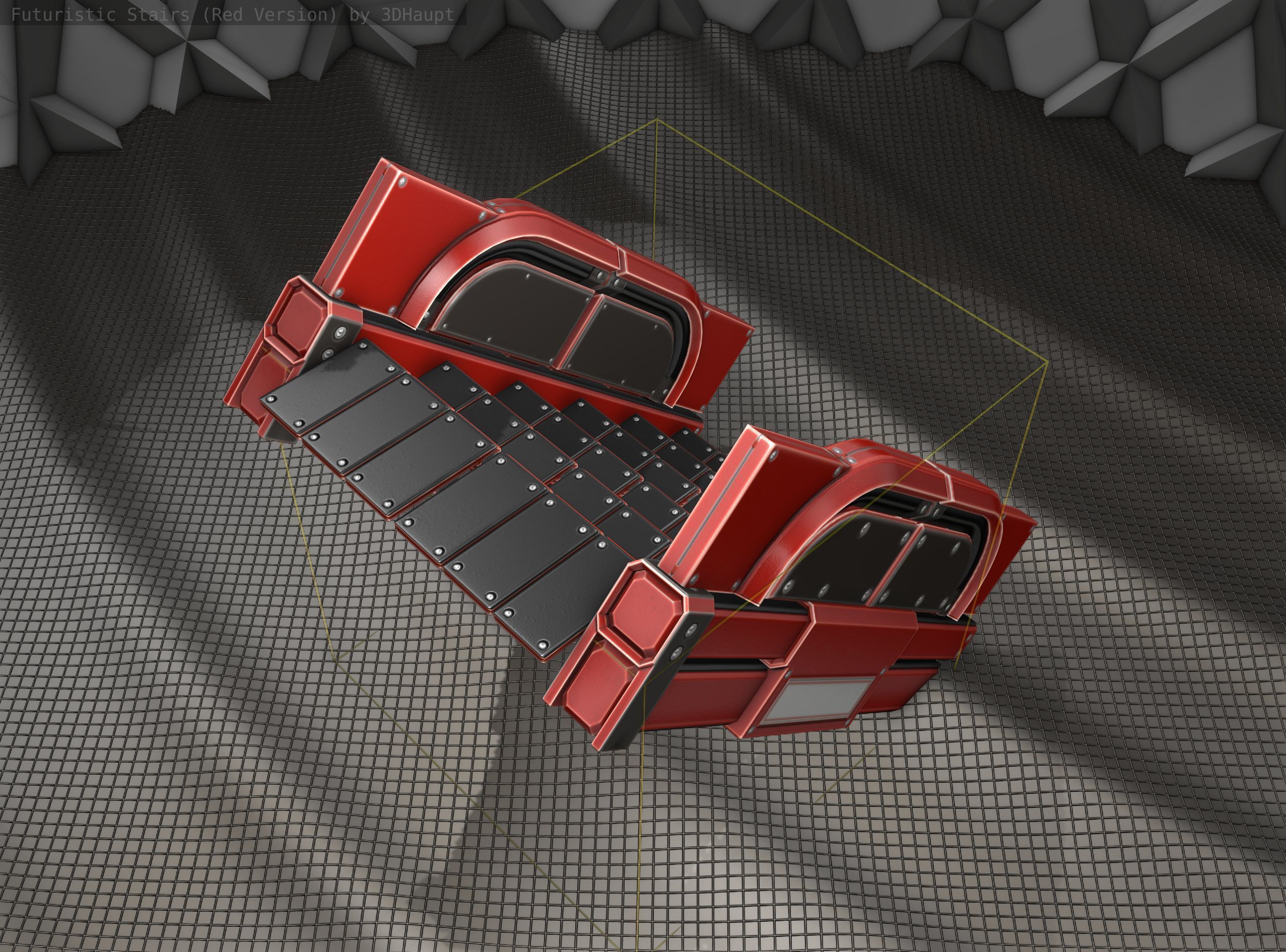 Sci-Fi Stairs - 22- Red Version Low-poly 3D model_18