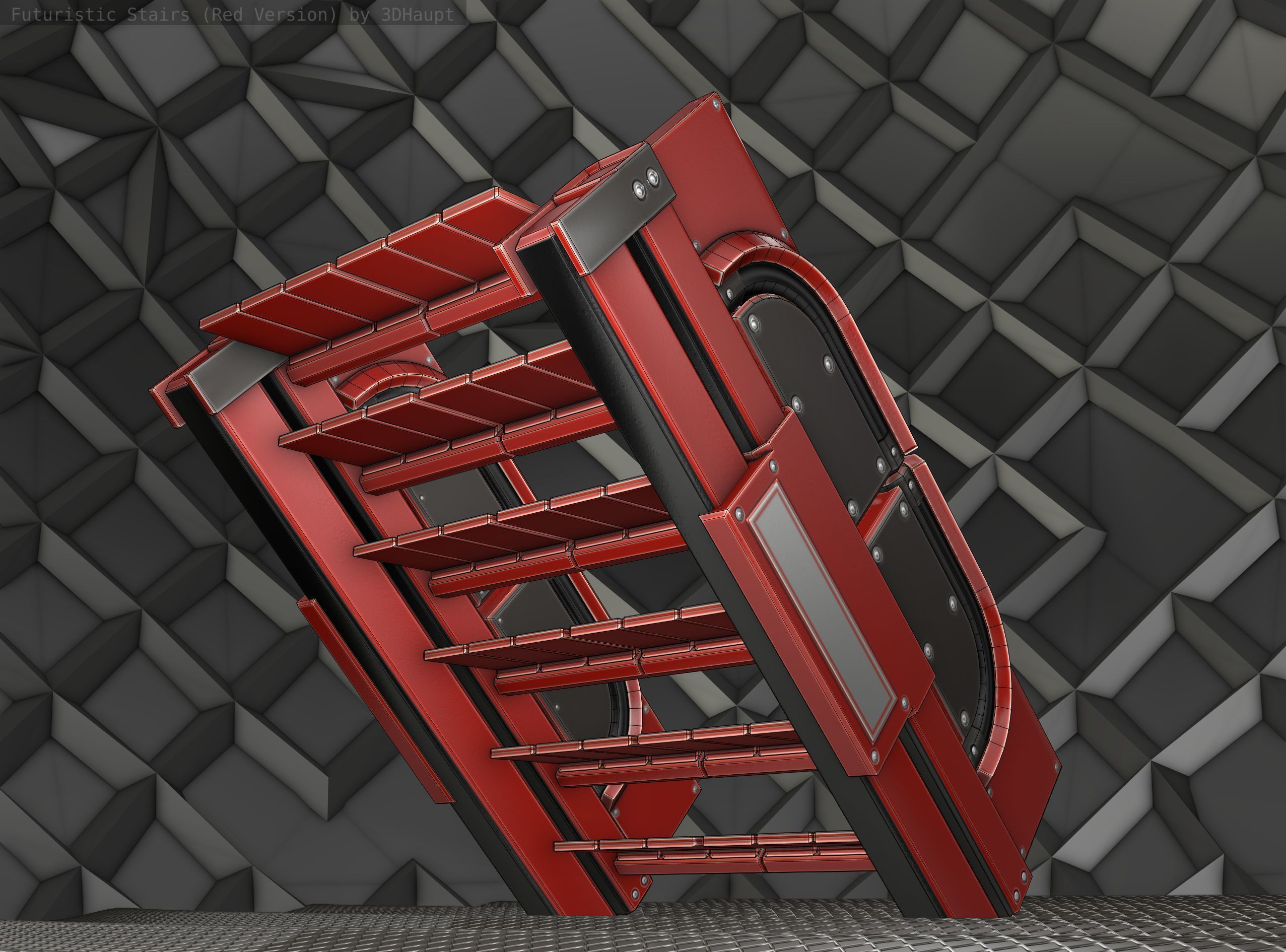 Sci-Fi Stairs - 22- Red Version Low-poly 3D model_21