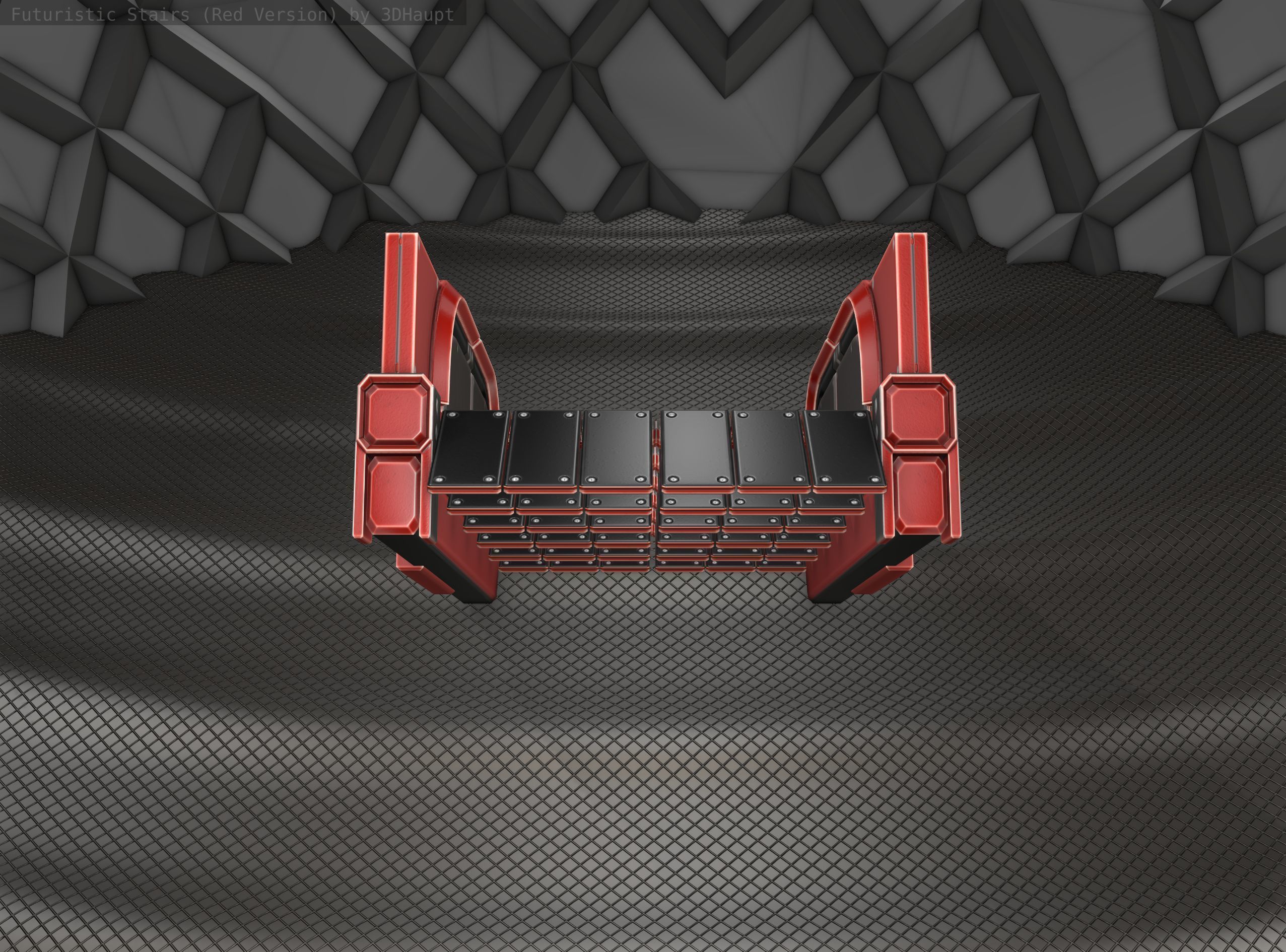 Sci-Fi Stairs - 22- Red Version Low-poly 3D model_4