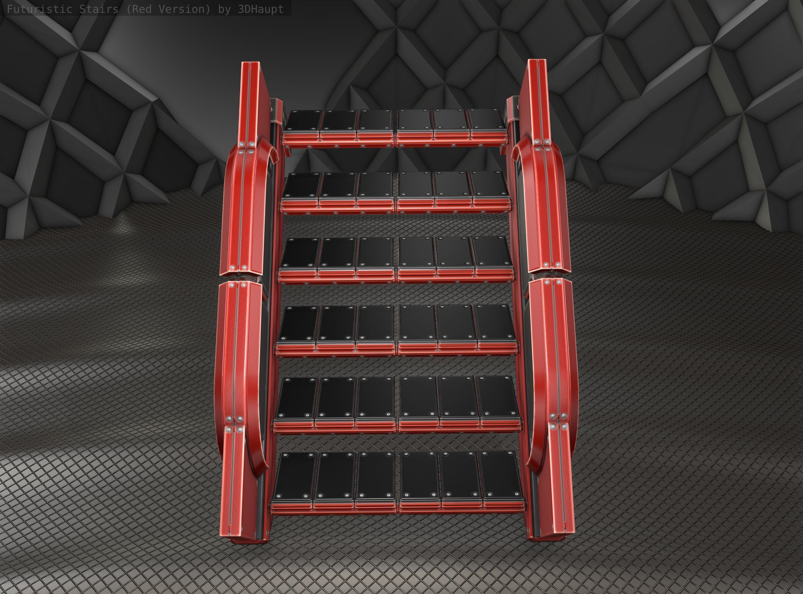 Sci-Fi Stairs - 22- Red Version Low-poly 3D model_8