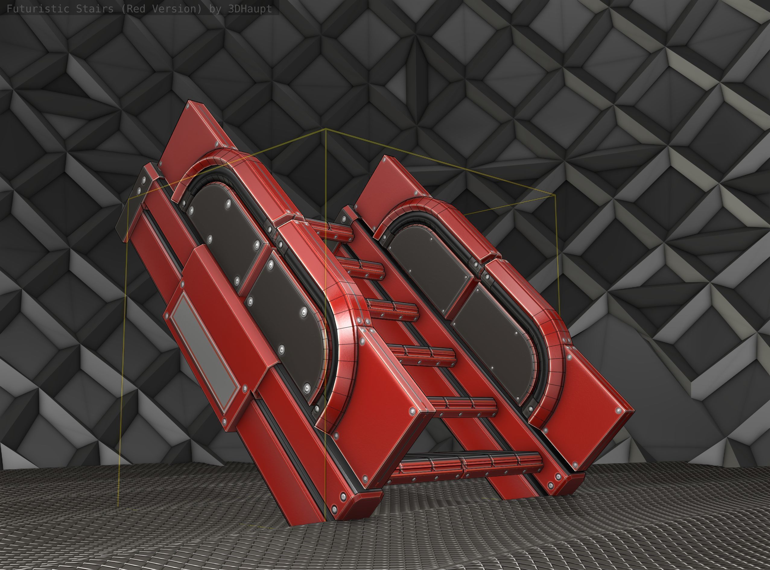Sci-Fi Stairs - 22- Red Version Low-poly 3D model_22