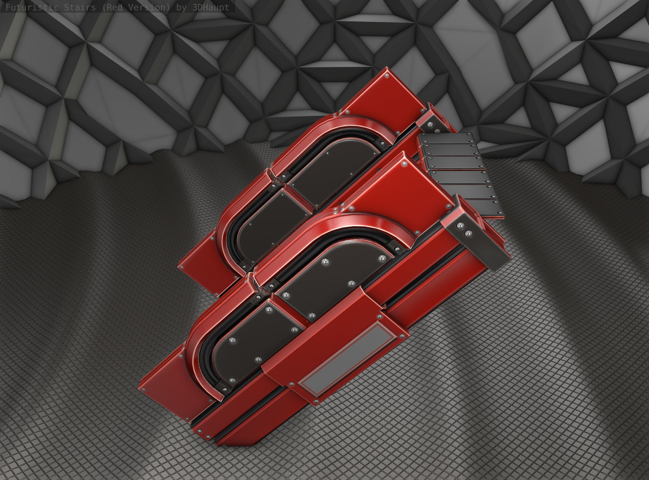 Sci-Fi Stairs - 22- Red Version Low-poly 3D model_2