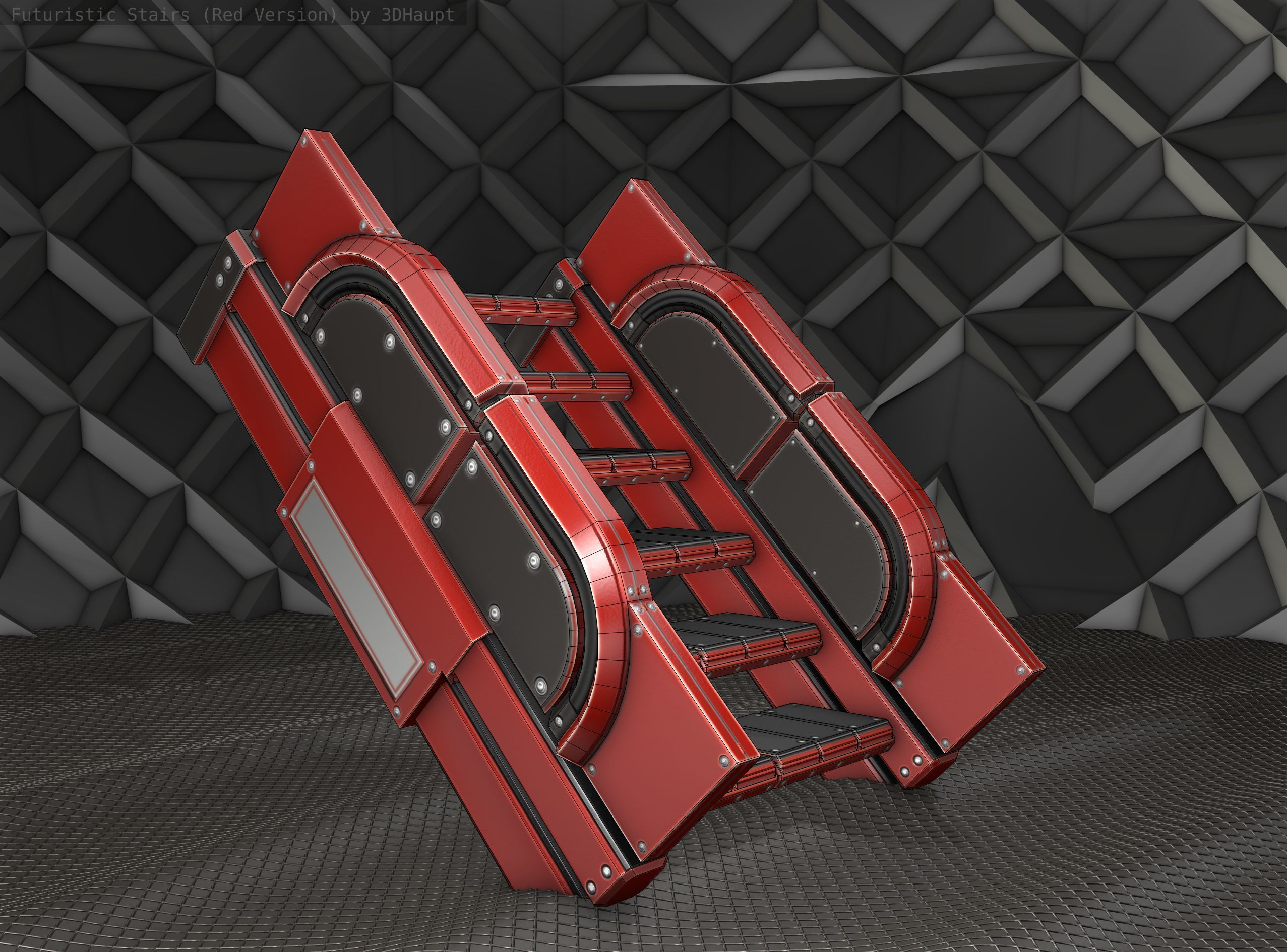 Sci-Fi Stairs - 22- Red Version Low-poly 3D model_14