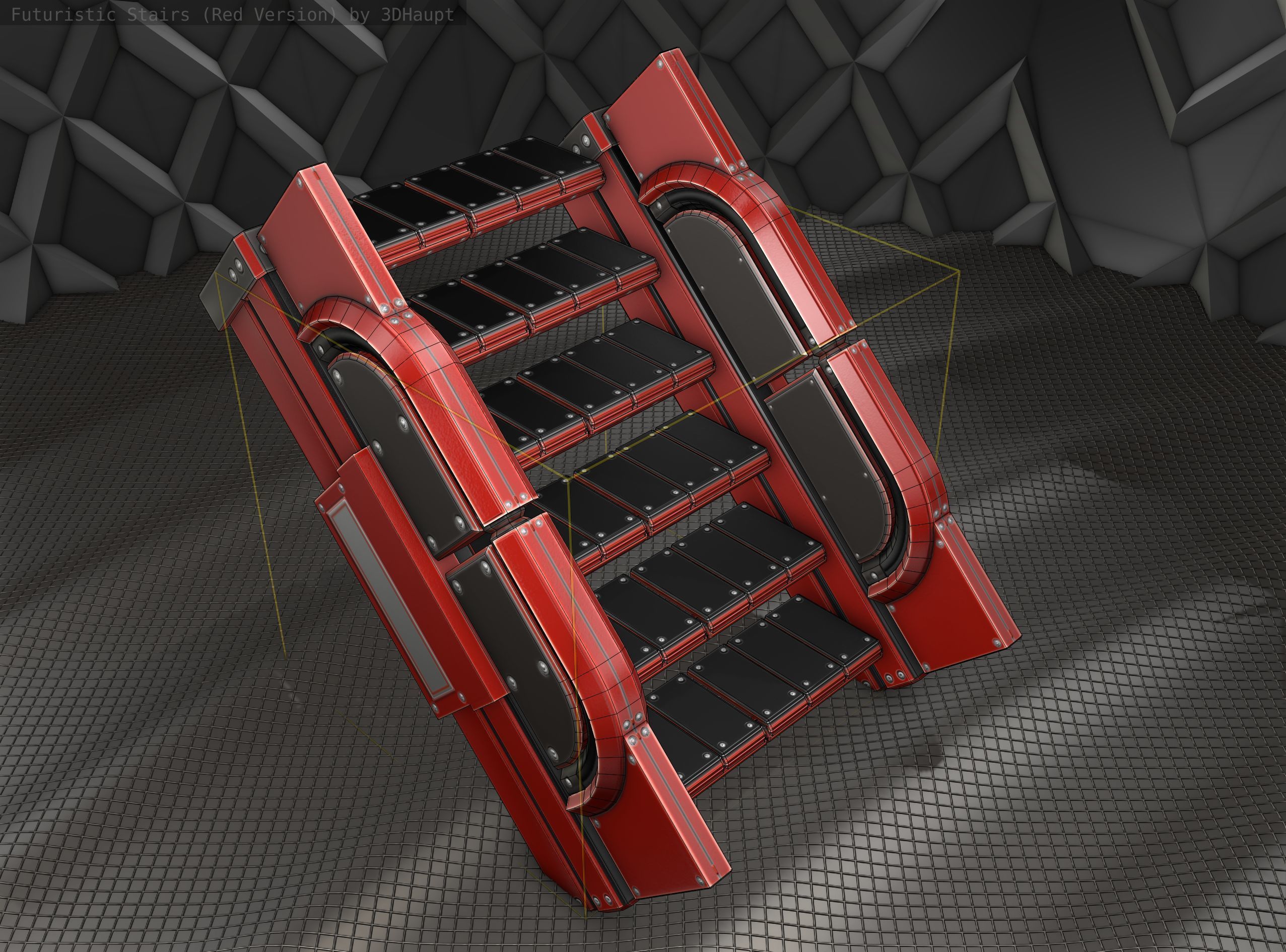 Sci-Fi Stairs - 22- Red Version Low-poly 3D model_7